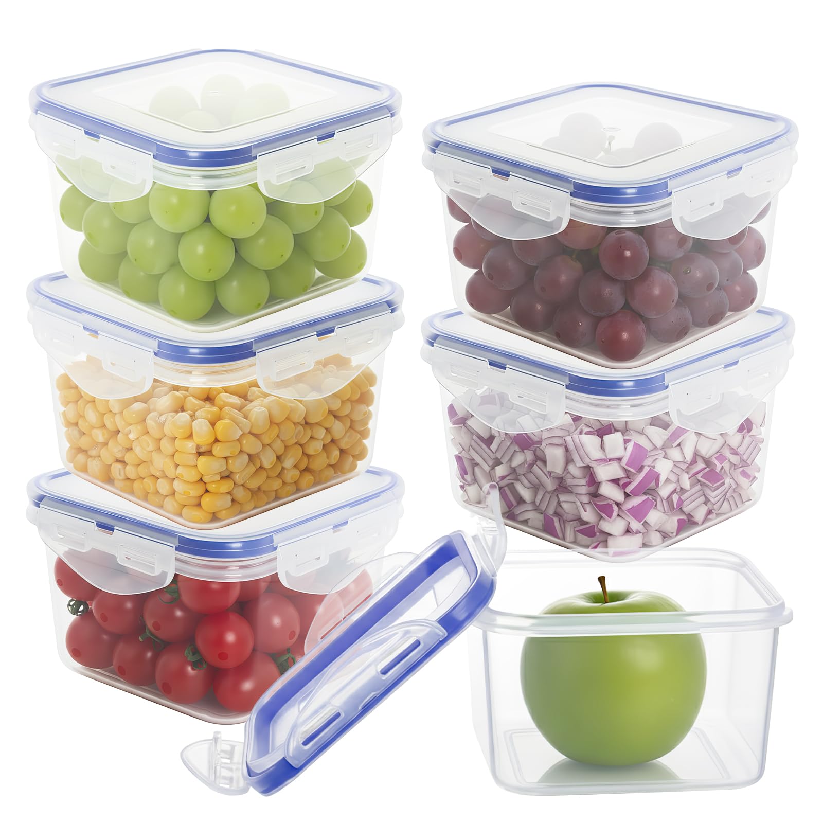 6 Pack Food Containers, 430ml Square Leak-Proof Food Containers with Lids, Plastic Reusable Small Fruit Pots with Lids for Yoghurt, Fruit, & Snacks (Transparent)