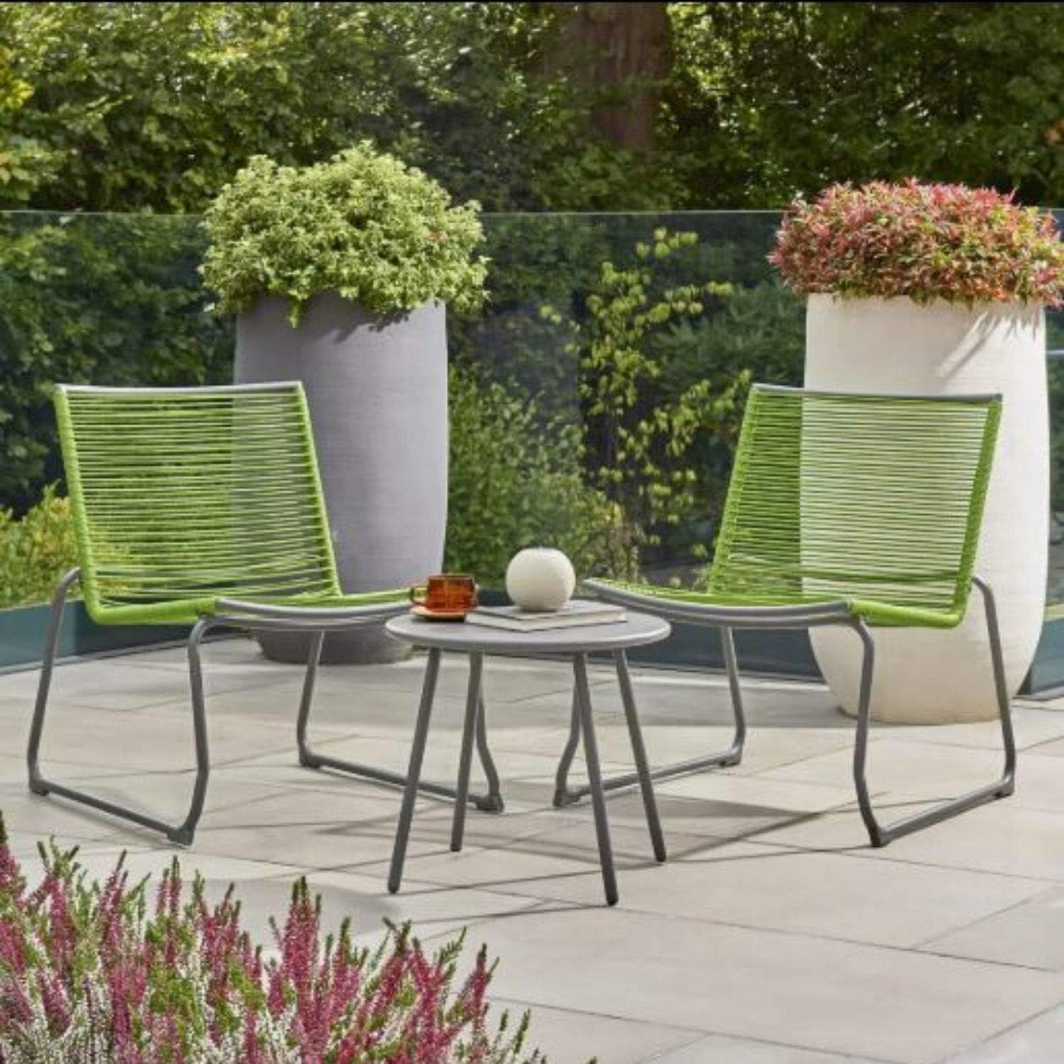 Dawsons Living Balcony Lounge Set - Garden Balcony Patio Bistro Set - 2 Chairs and Coffee Table (Green)