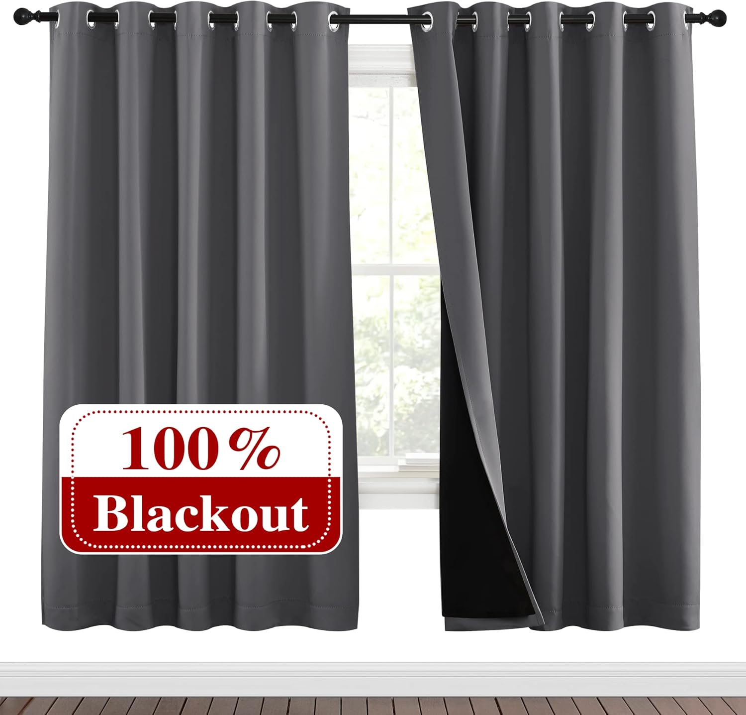 NICETOWN Grey Full Shade Curtains, 2 Panels