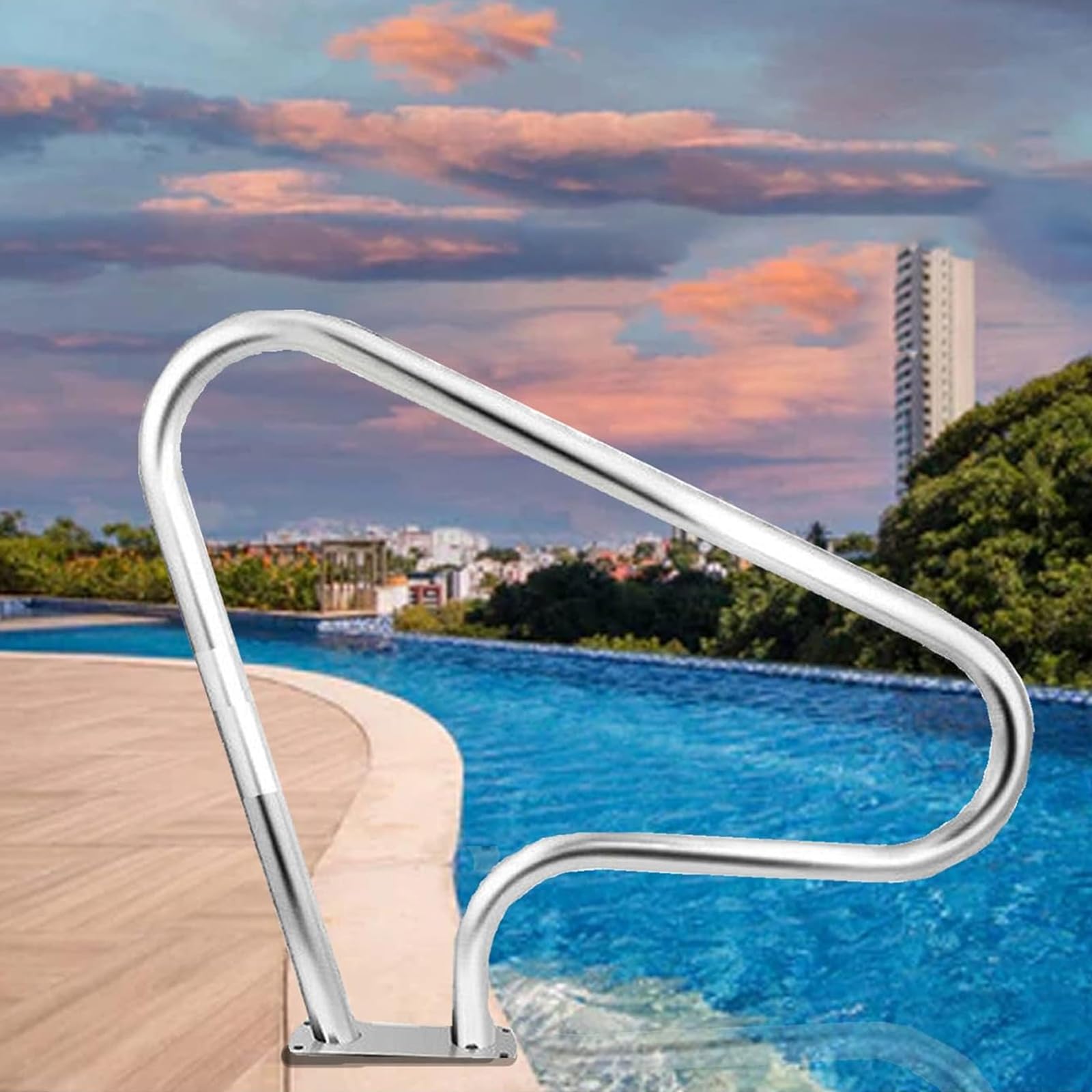 Pool Rail 304 Stainless Steel Pool Handrail Humanized Swimming Pool Handrail for Swimming Pool, Sloped Entry, Spa, Water Park