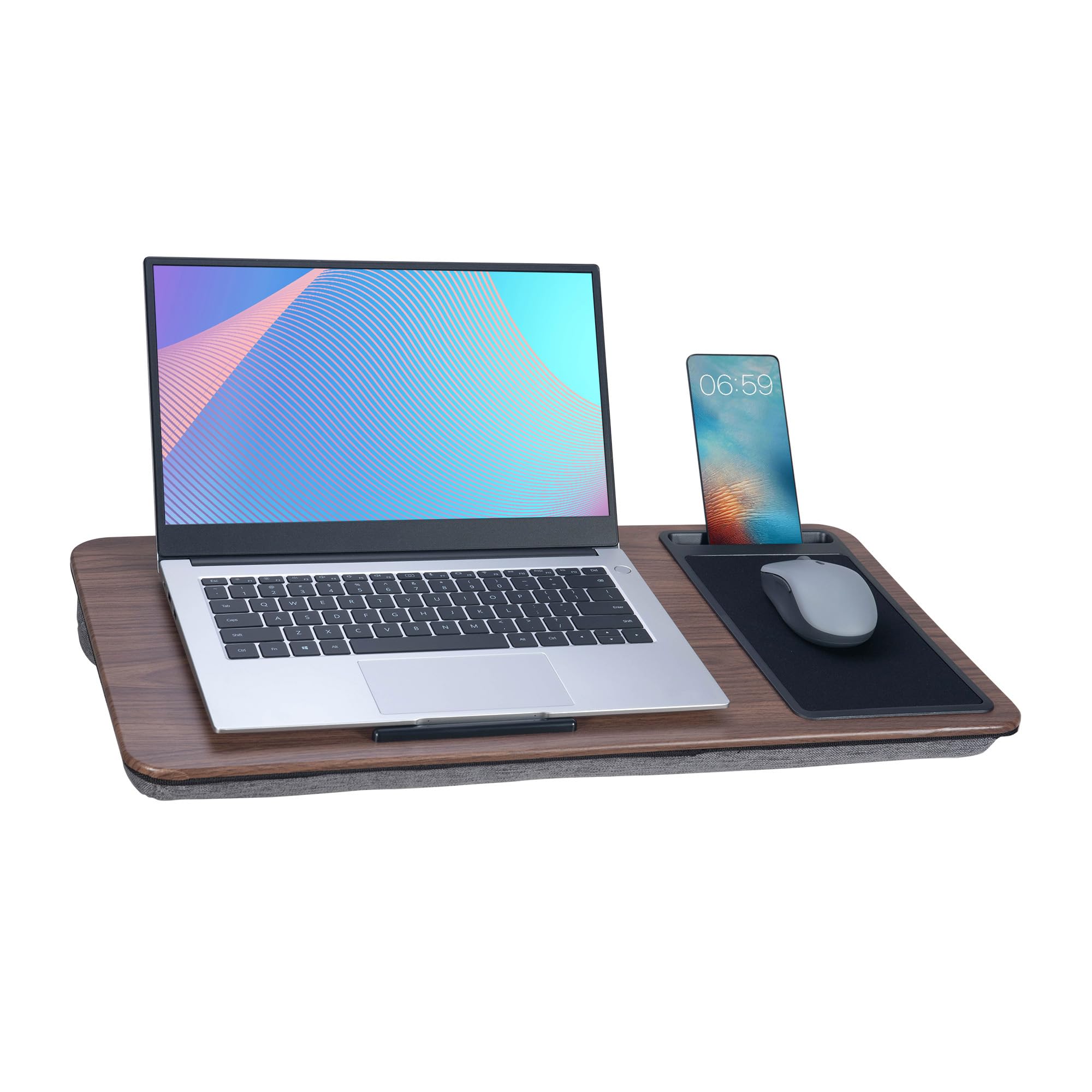 Baoee Groot Grijs PU Laptopbureau, Draagbaar Dienblad met Kussen Geschikt voor Schermen tot 17, met Sleuf, Muismat, Geweldig voor Thuis & Kantoor