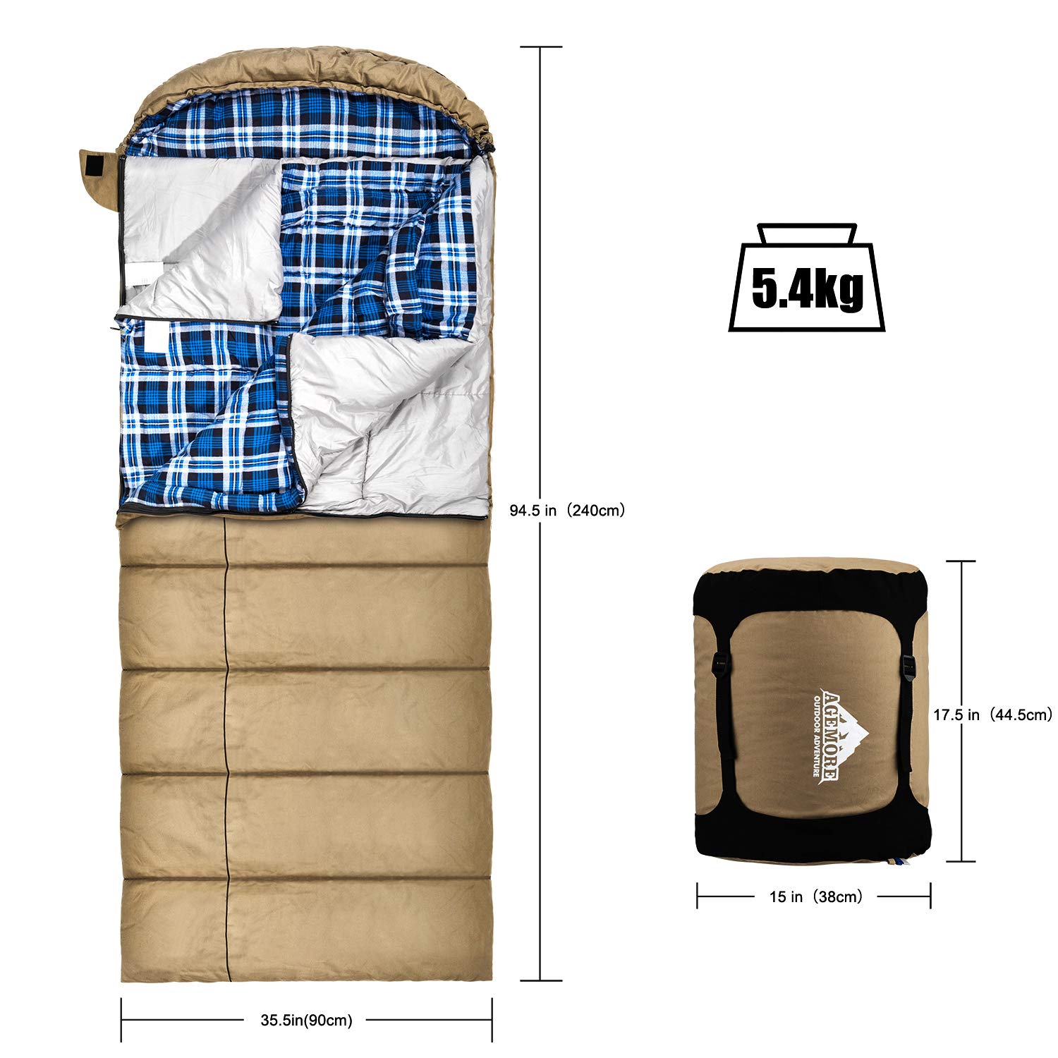 0 Grad Canvas Winterschlafsack für Angeln, Jagd, Reisen und Camping, besonders im kalten Winter im Freien mit herausnehmbarem Flanellfutter und Kompressionstasche