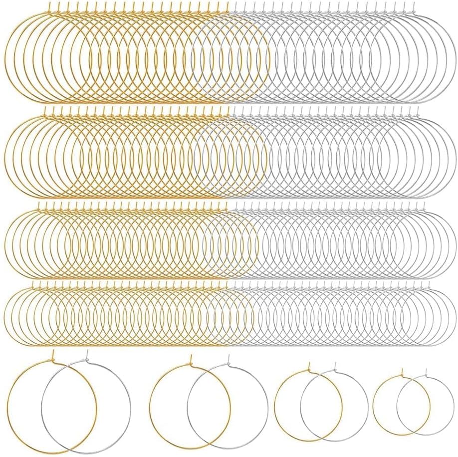 Tsudoku Hypoallergenic Finding for Jewelry Making Earring Beading Hoops- 280pcs Round Hoops in 20mm, 25mm, 30mm, 35mm Sizes