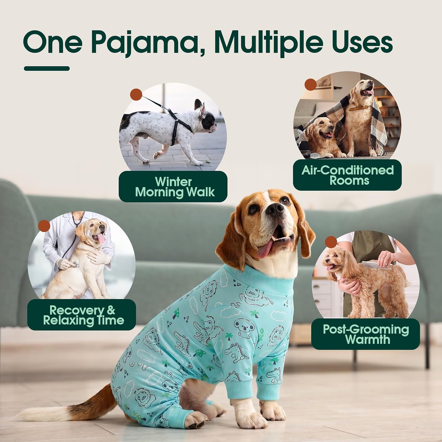 Kuoser Dog Pajamas, Dog Onesie for Surgery Recovery, Recovery Suit for Dogs | Soft Breathable Puppy Pajamas Female Male Doggie Shedding Suit & Outfit, Pet Clothes for Small Medium Large Dogs, Blue XL