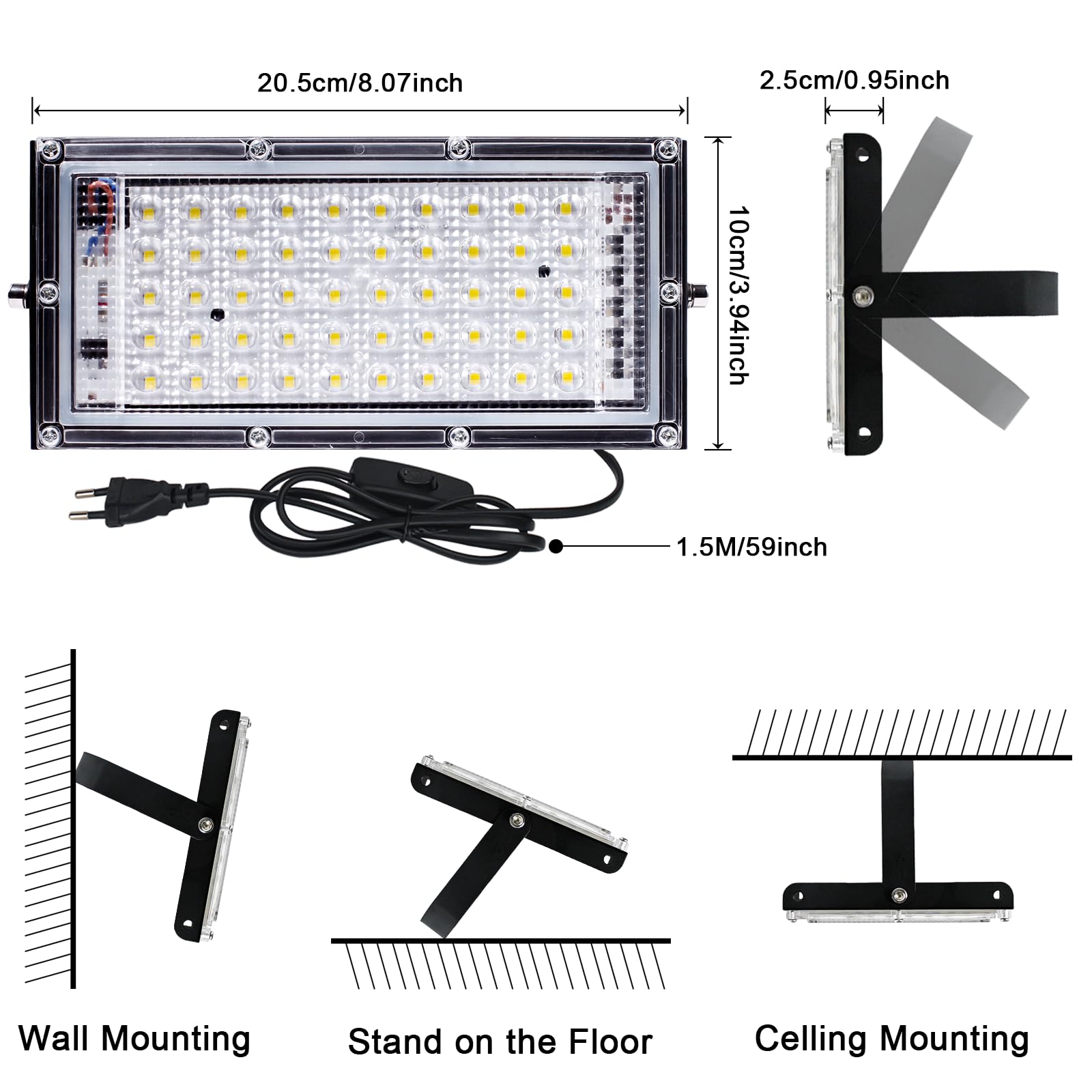 CREATESTAR Projecteur LED Exterieur 50W, 2 Pièce 5000LM Spot Led Extérieur, 6500K Blanc Chaud Projecteur LED, IP65 étanche Eclairage Exterieur pour Portes, Couloir, Garage, Cour et Jardin