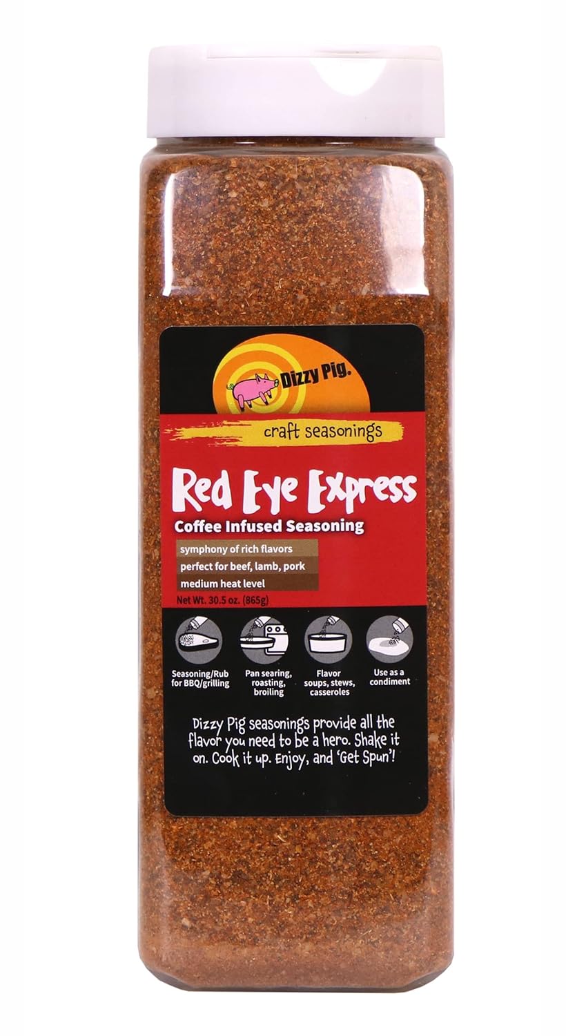Dizzy Pig Red Eye Express Coffee-Infused Seasoning Rub (8oz Shaker) - Seasons 30+lbs of Food - Hand Made in the USA - MSG Free, Gluten Free (Pack of 2)