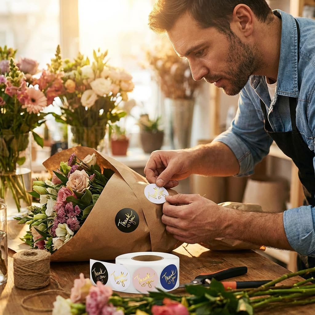 500 2 inch Thank You Stickers – Round Labels with Gold Foil Heart (Black, White, Pink, Navy)– Large Stickers for Small Business Packaging, Envelopes, Gift Bags & Orders – Self-Adhesive Seals - Image 4