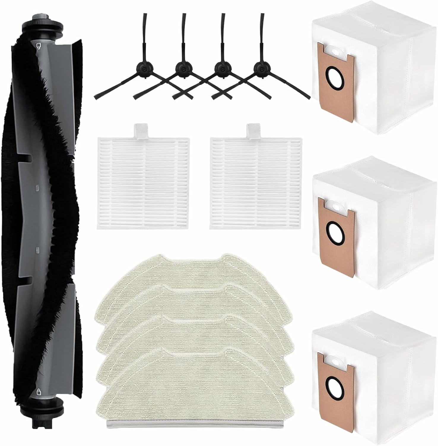 Chuancheng T20+ Replacement Parts for Airrobo T20+ Robotic Vacuum Cleaner, 14 Pack Accessories Kits 1 Main Roller Brush, 4 Mopping Pad, 2 HEPA Filters, 3 Dust Bag, 4 Side Brush
