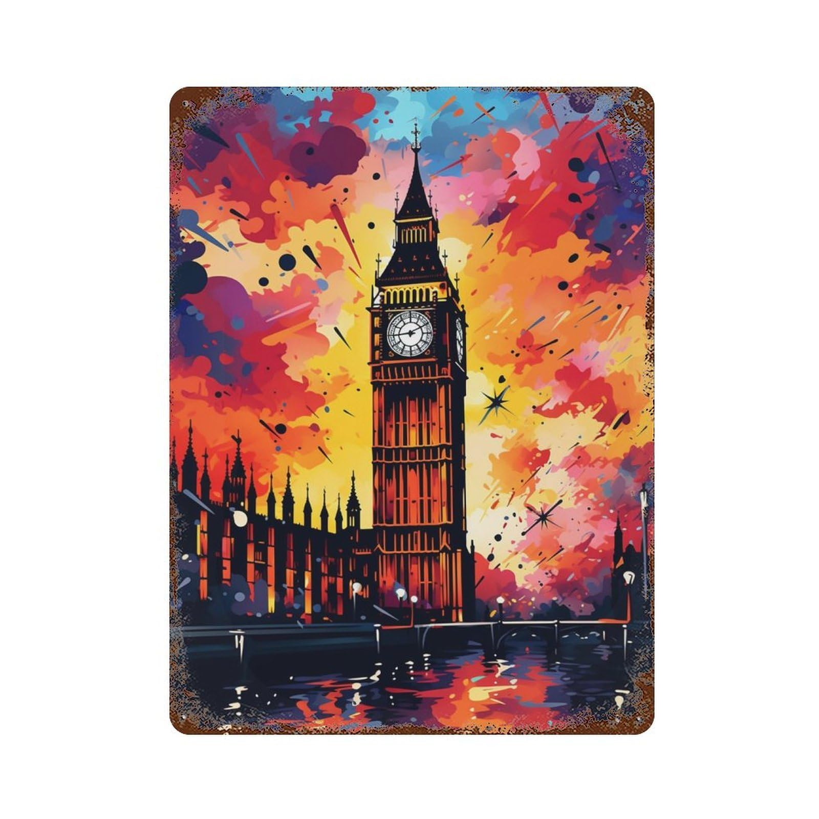 Vintage Rust Metal Sign London's Vibrant Skyline 15.7"x11.8", Old School Wall Decor for Garage, Bar And Workshop Decor