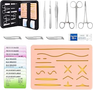 Suture Practice Kit for Medical Students - Suturing Kit (20 Pieces) with Durable Silicone Suturing Pad Includes 17 Pre-Cut Wounds Suture Tools(Education Use Only)
