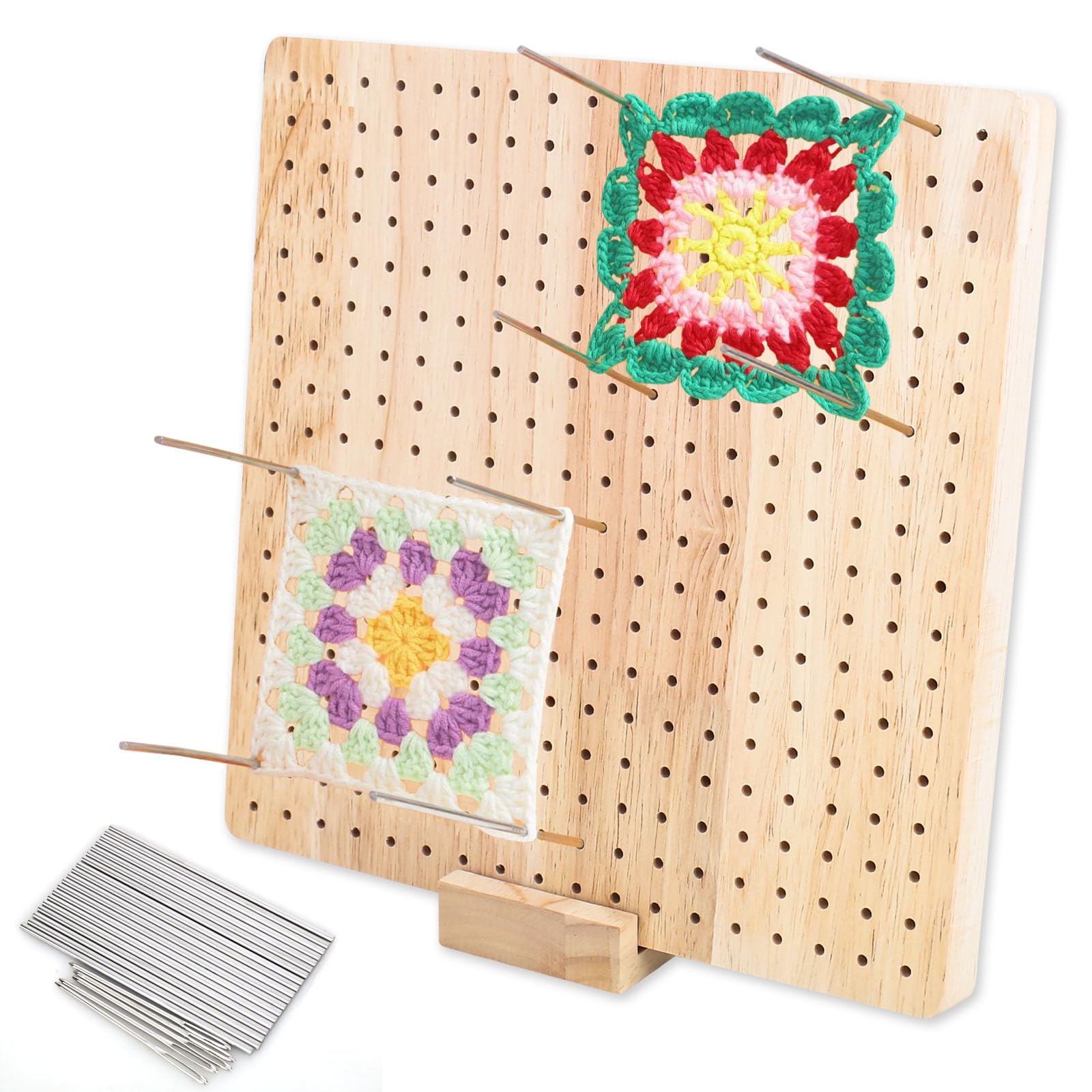 smtfctyCrochet Blocking Board Large, 9.3 inch Wooden Granny Square Blocking Board Knitting Mat with 20 Steel Pins for Crochet & Knitting Projects,Gifts for Mothers