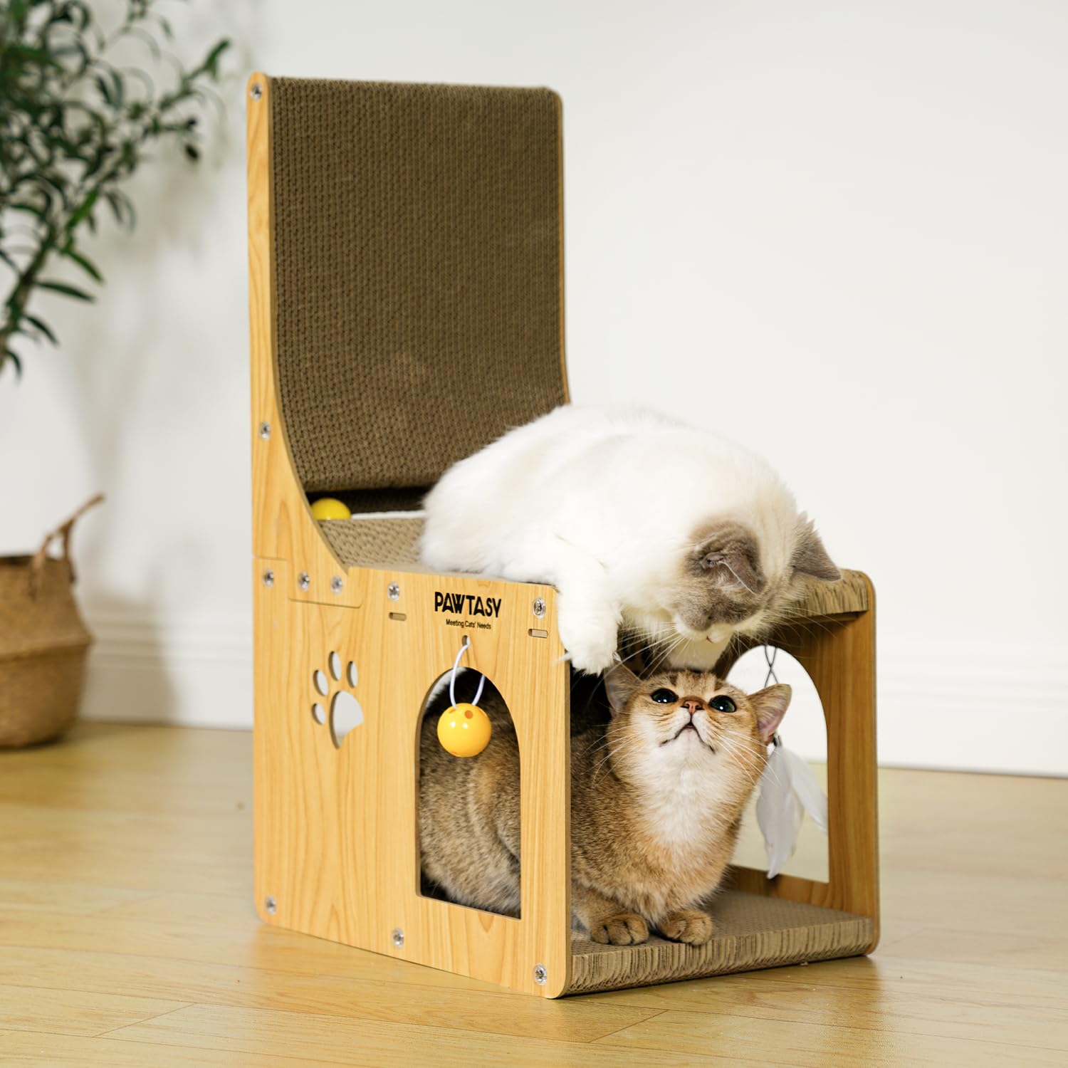 Pawtasy Kratzbrett Katzen Kratzpappe 2 in 1 Katzenkratzbrett für Wand und Ecke Kratz Katzen mit Ballspielzeug