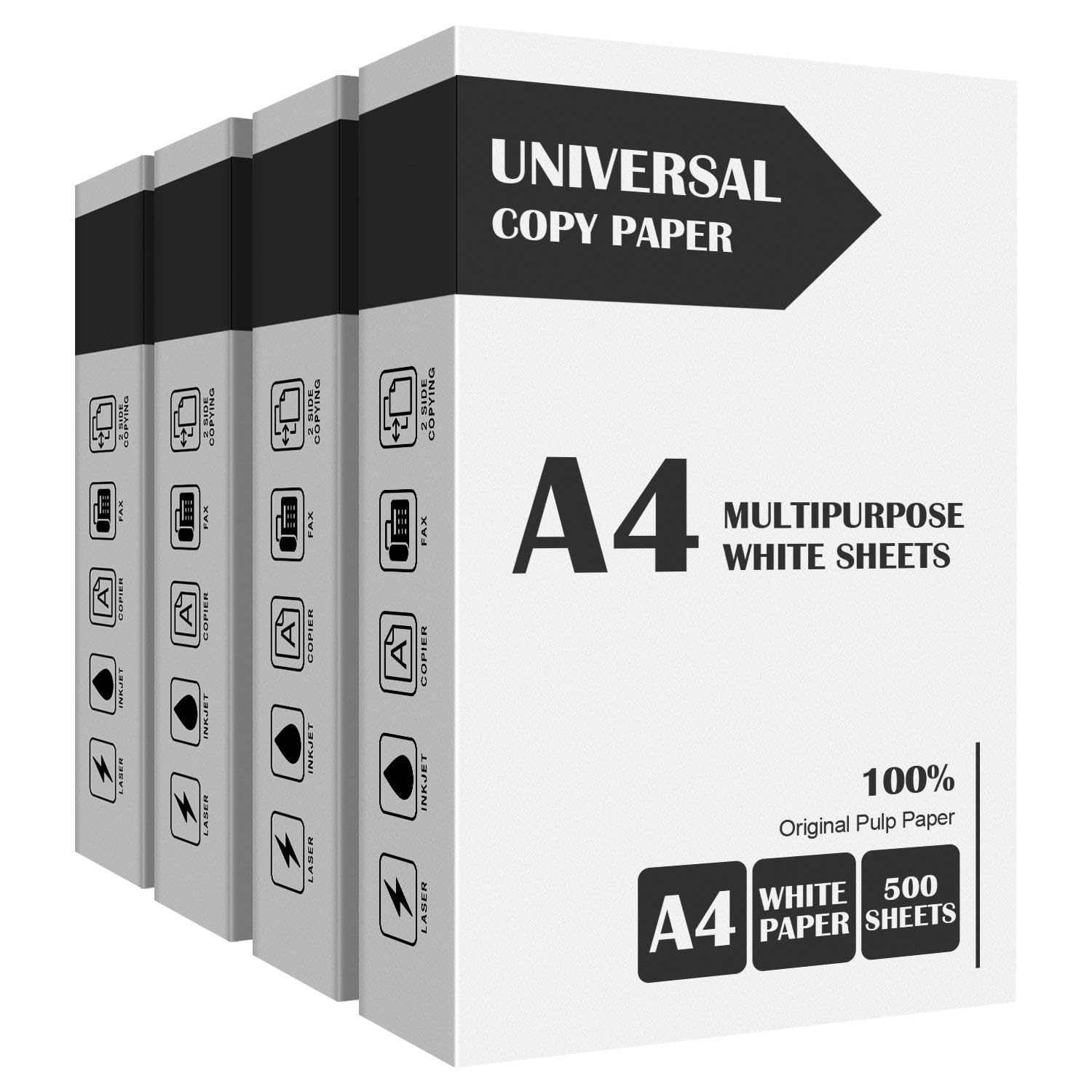 A4 Copy Paper, Multi-Purpose Copy Printer Paper, 2000 Sheets Count, Printer Copiers Paper, Compatible with Laser, Inkjet, Fax Paper, Perfect for Home & Office Use 4 Reams White