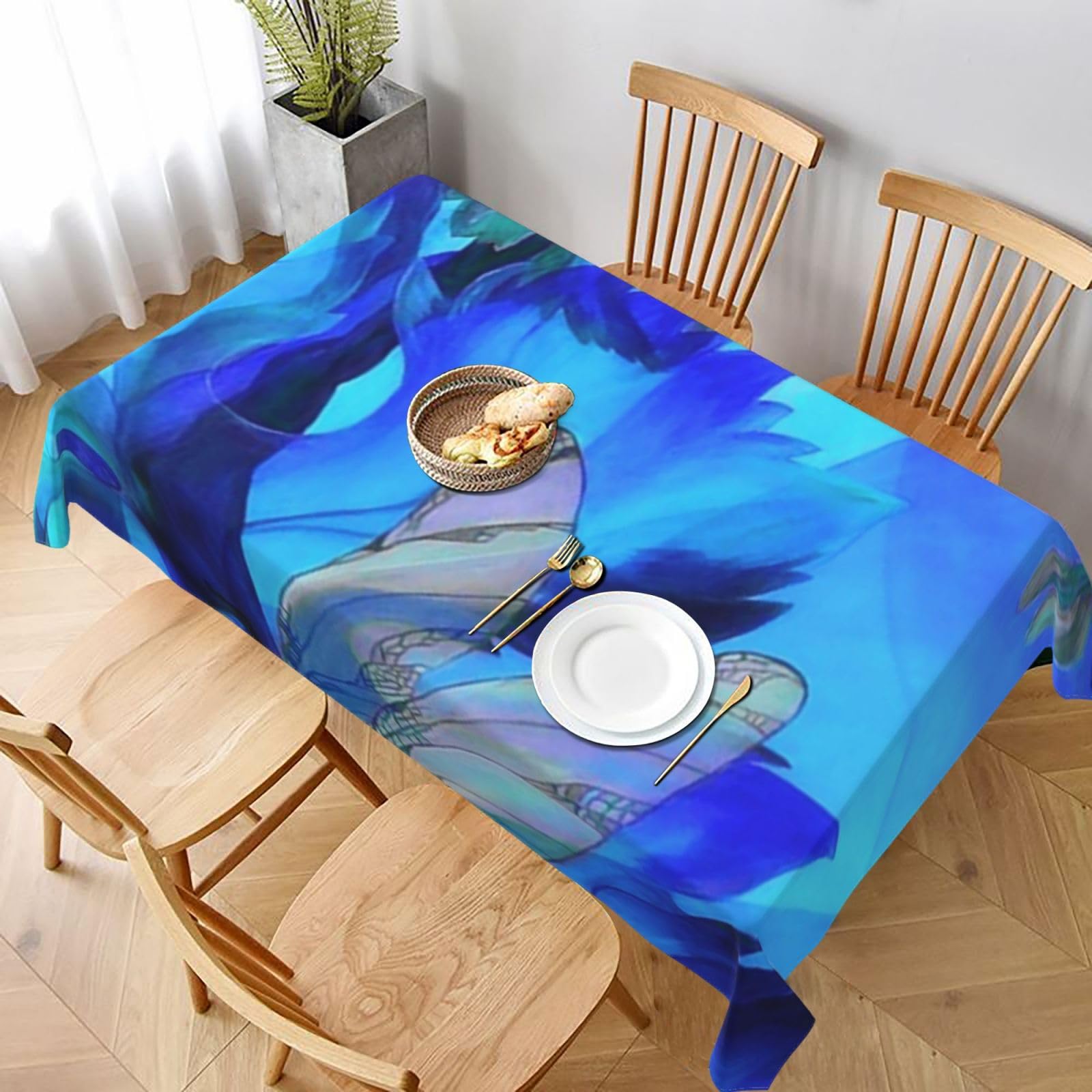 BNVSADC Art Blue Dragonfly Printed Rectangle Tablecloth 228x152 CM, Water Resistant Polyester Table Cloth Decorative Fabric Table Covers for Kitchen Dining Table Parties Camping