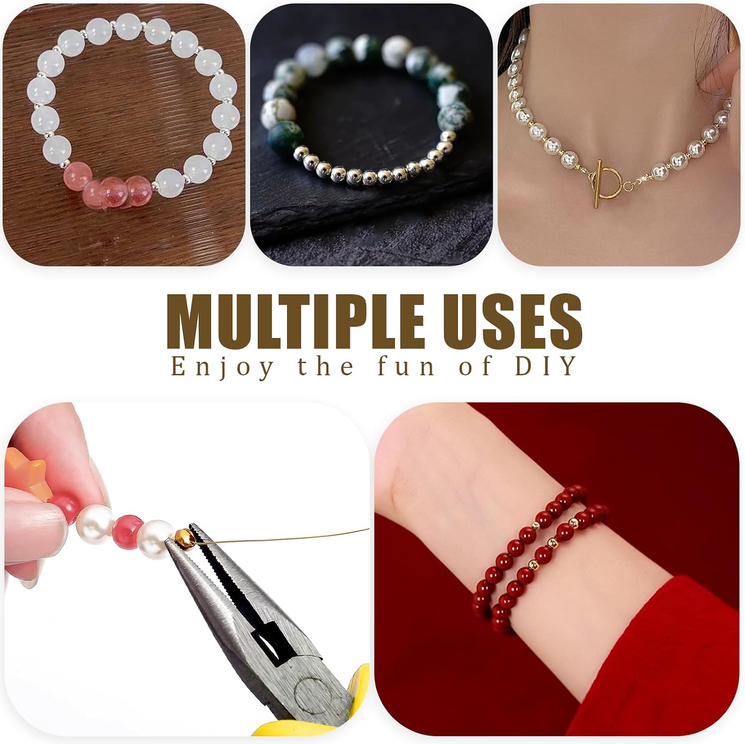800 Pcs Crimp Bead Covers for Jewelry Making, 4mm Open Half Round Crimp Knot Covers Copper Beading Supplies Small Bead Caps for DIY Bracelet Earring Necklace Crafts - 8 Color image 4