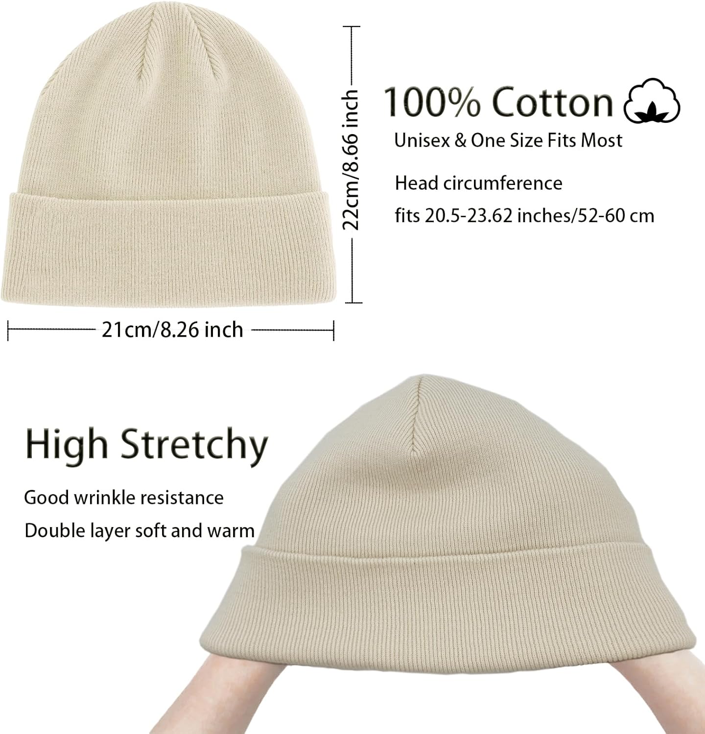 100% Cotton Beanie Hats for Women Men Winter Soft Warm Knit Cuffed Hats Fisherman Beanie Skull Cap Unisex - Image 2