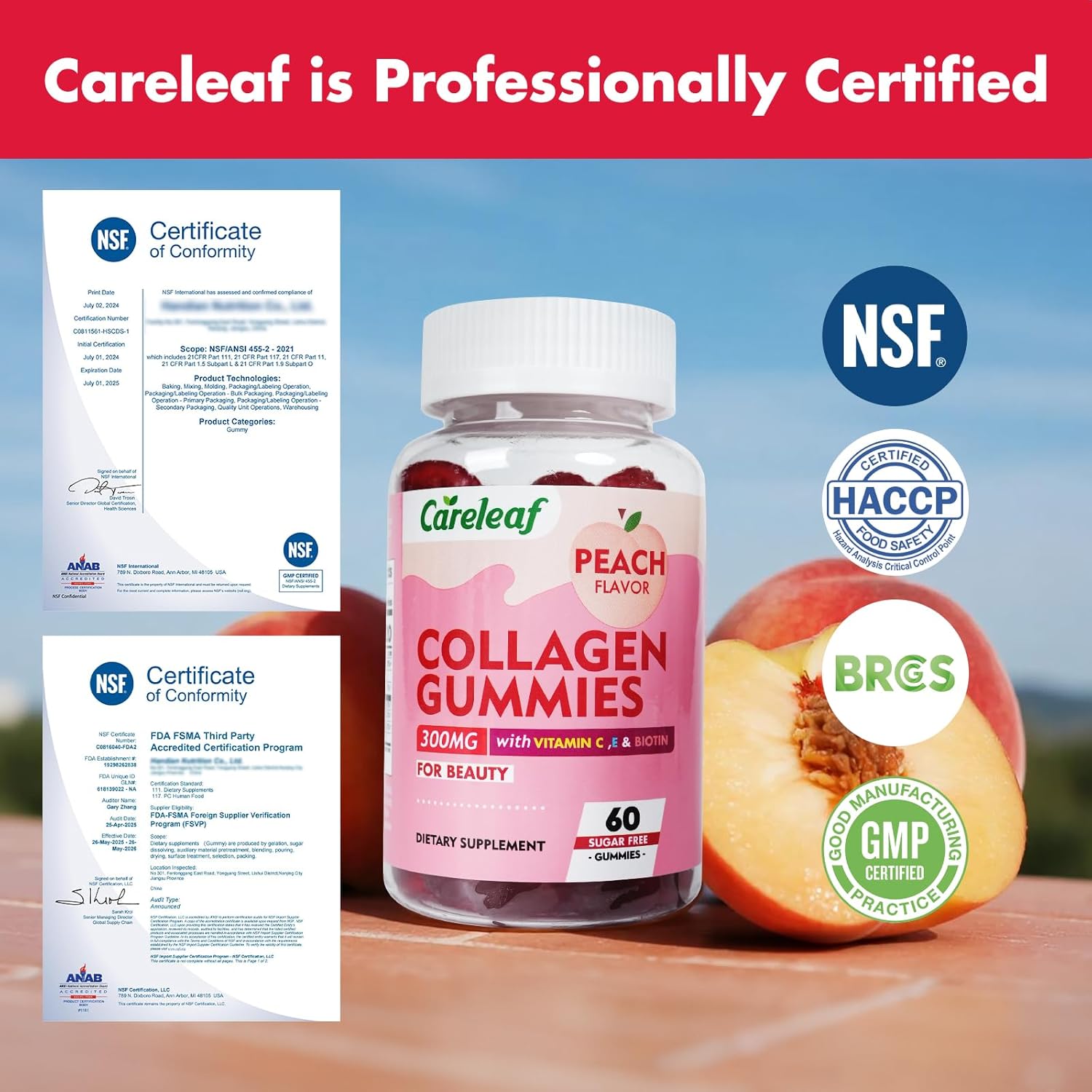 Sugar Free Collagen Gummies with Vitamin C Vitamin E Support Natural Collagen Production, Healthy Hair, Nails and Bones,Peach Flavor,60 Gummies for 30 Days Supply image 8 of 8 B0DCBCK799