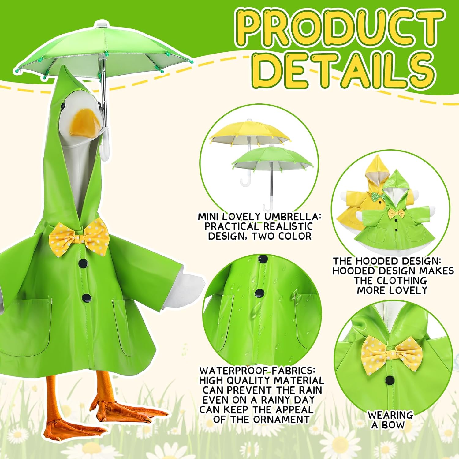 Abbylike 2 Sets Raincoat Porch Goose Outfits Summer Raincoat Yard Goose Duck Clothes Costume with Umbrella Hat Fits Large 23'' Cement for Spring Garden Patio Lawn Statue Pathway Art Decorations