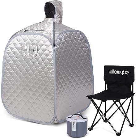 WILLOWYBE Portable Personal Steam Sauna Home Spa, an Indoor Steam Sauna for Relaxation, Detox and Therapeutic, Silver Prime
