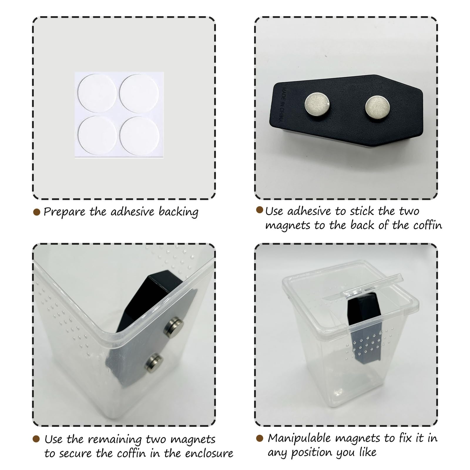 Niuohoy - Paquete De 4 Accesorios De Tarántula, Accesorios De Hábitat De Araña Con 16 Imanes, Decoración De Terrario De Araña, Rezando, Hábitat, Saltar, Araña, Escalada, Malla (negro