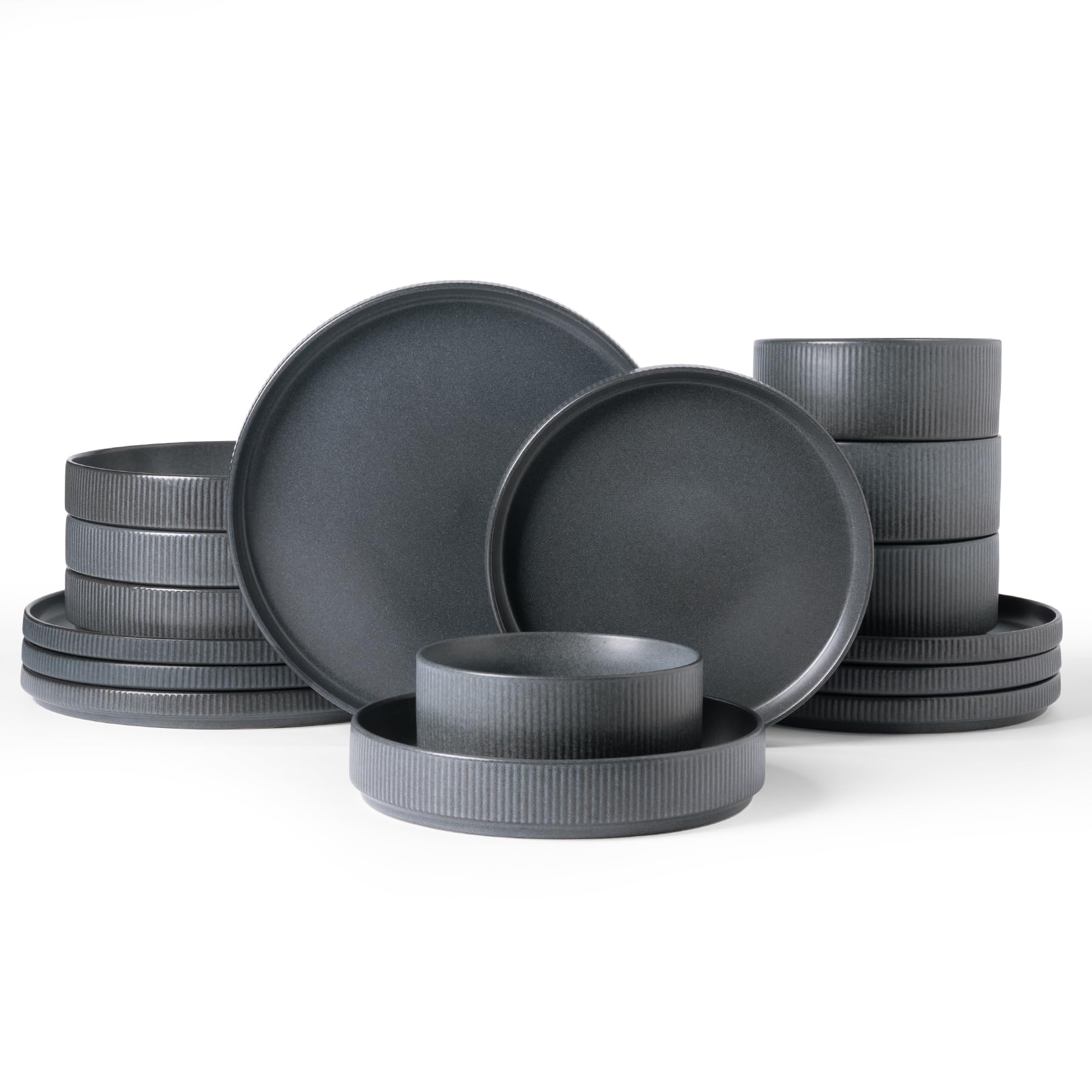Famiware Star Stoneware Dinnerware Sets with Pasta Bowls, 16pc Dishes for 4