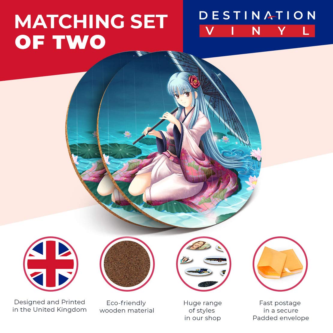 Destination Vinyl ltd, Set di 2 sottobicchieri Rotondi con Faccia