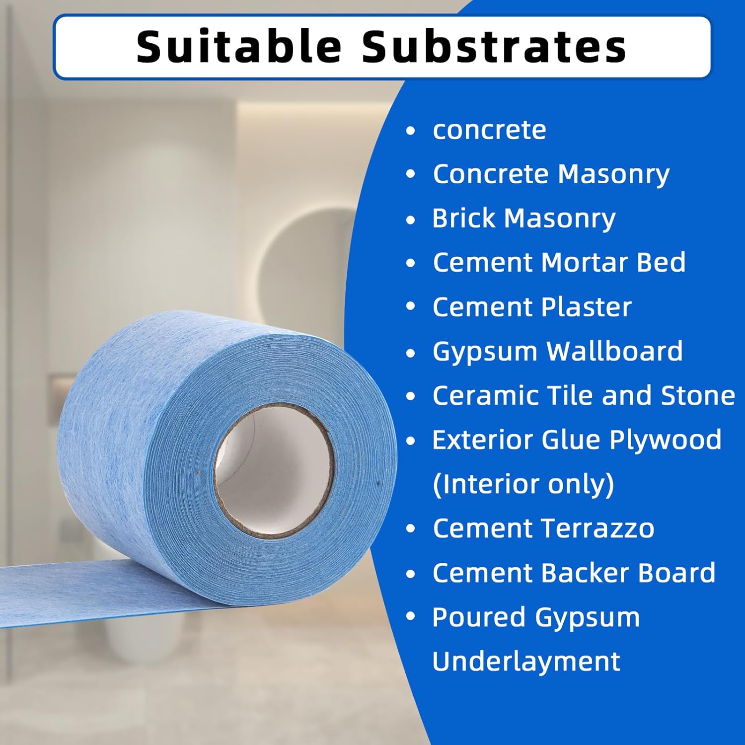Professional Waterproof Membrane for Shower,5In x 100Ft(42 Sq Ft), Superior Waterproofing Solution for Bathroom, Kitchen,Saunas and Wet Areas(Blue)
