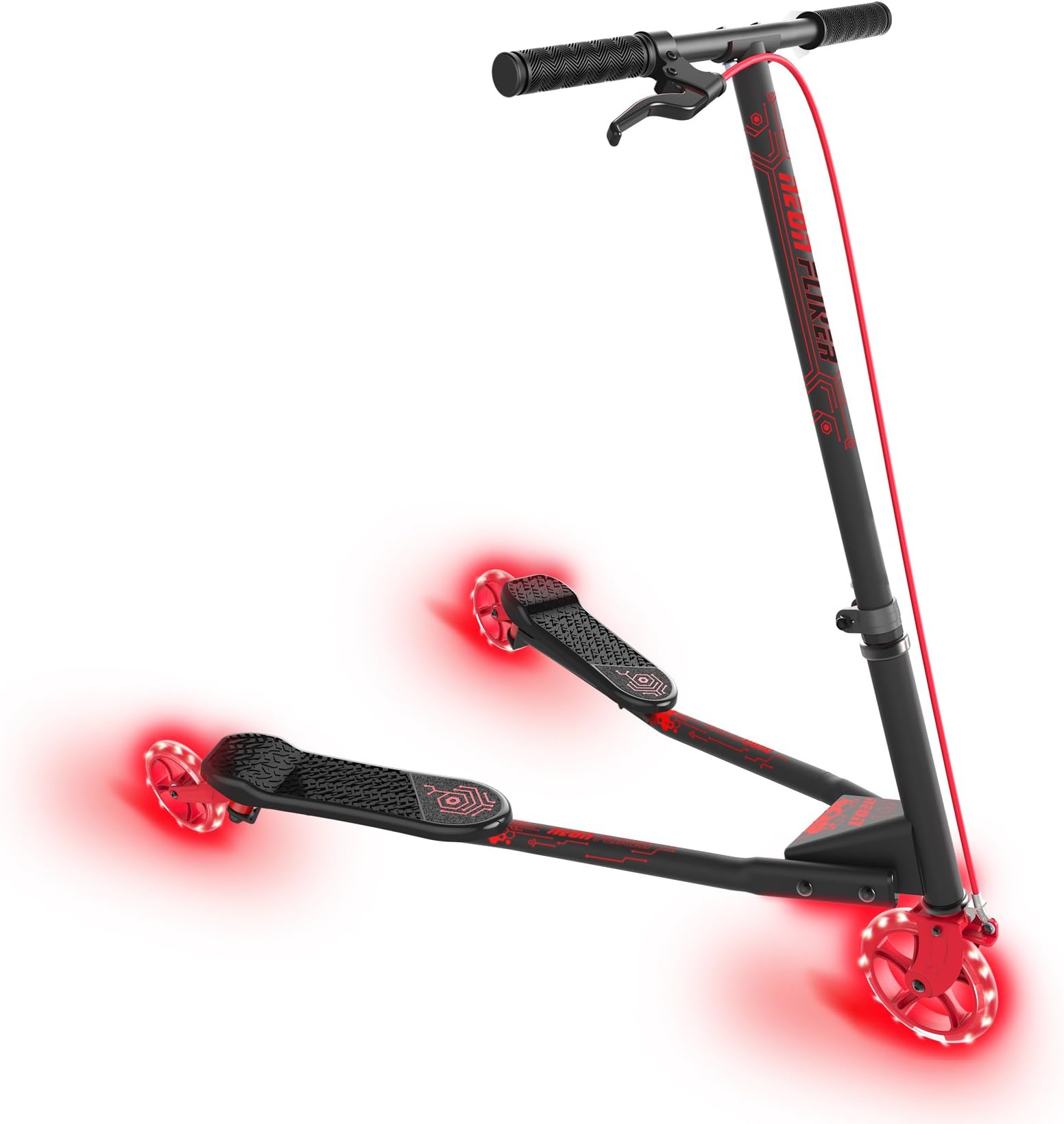 Yvolution Neon Fliker DLX Scooter Self Propelling LED Wiggle Scooter Foldable Drifting Scooter with Light Up Wheels for Kids Age 7+