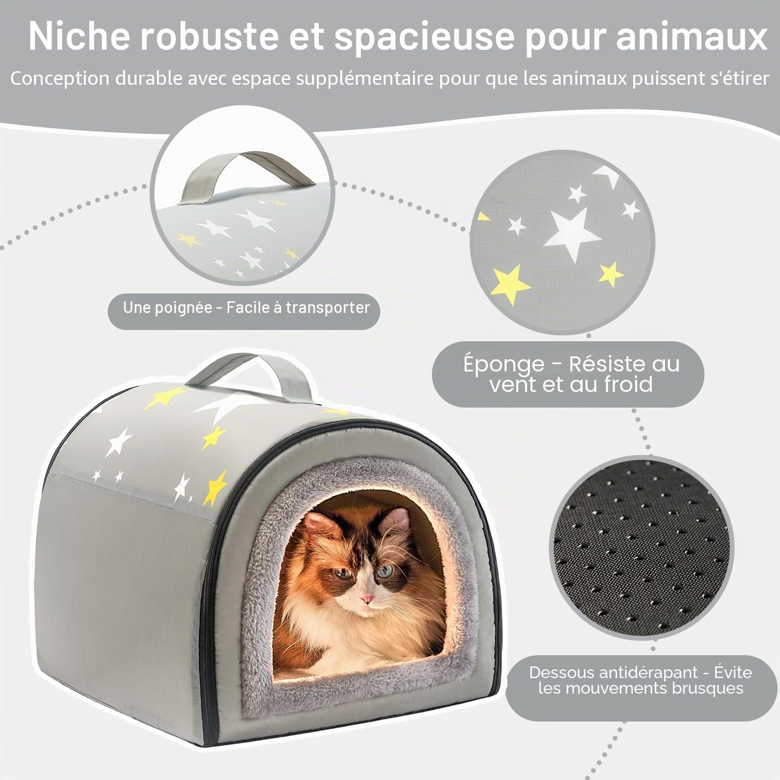 Niche pour Chien Intérieur 2 en 1 Maison pour Petit Chiens Taille M Portable Gris