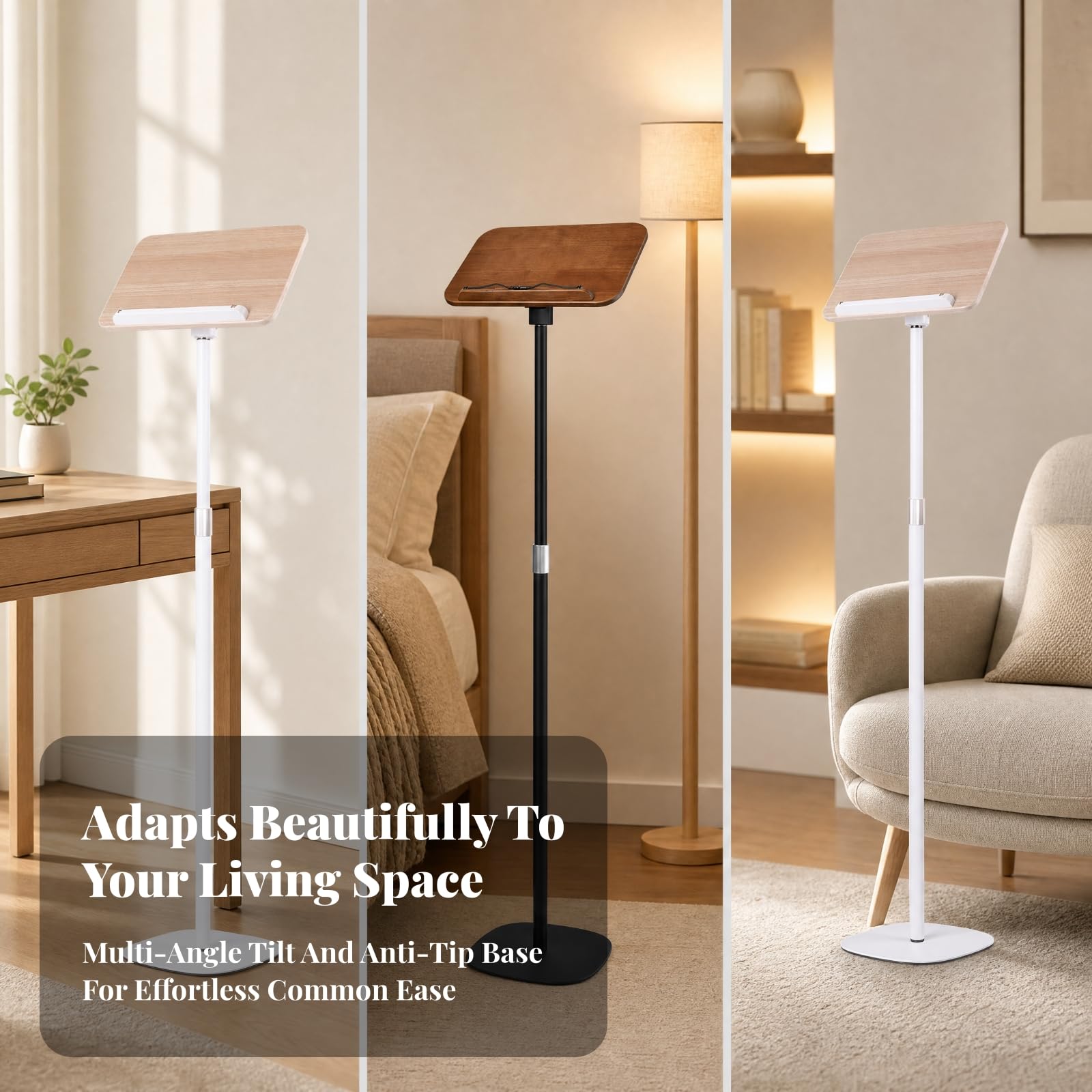 per Libri da Pavimento perficie in Legno Ergonomico da Lettura con Base Rotonda Elegante Ricette per Lavoro Creativo, Bianco