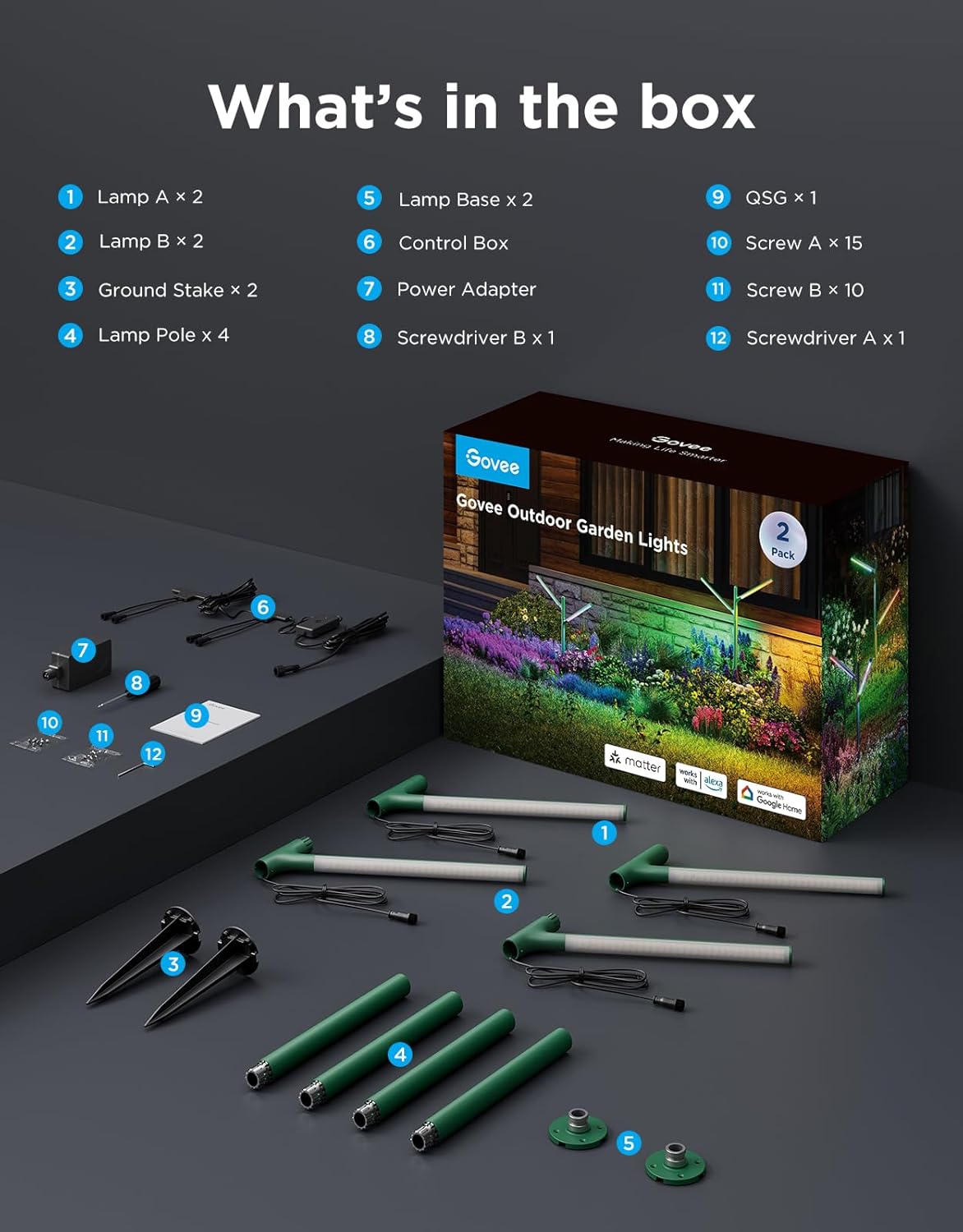 Govee Outdoor Garden Lights 2 Pack, RGBWWIC Smart LED Pathway Lights for Landscape Lighting, 16 Million Colors and 64 Scenes, IP66 Waterproof for Outdoor Patio, Compatible with Alexa, Matter - Image 9