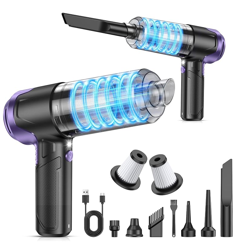 Aspirador de Pó Automotivo Portátil KMM 2 em 1 com Soprador, 10.000 Pa, Bateria 5200 mAh, Preto e Roxo