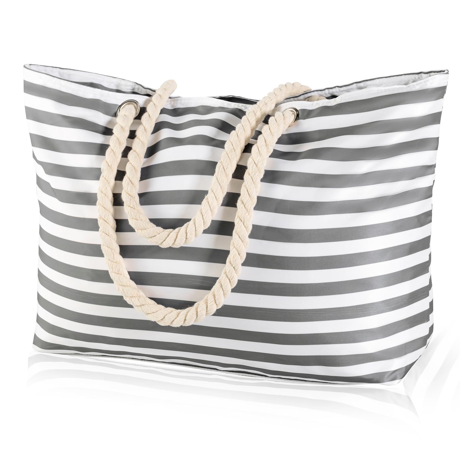 KUAK Beach Bags for Women Extra Large Beach Tote Bag with Top Zipper, 3 Inner Pockets Waterproof Sandproof Swim Pool Bag | Extra Large, with Top