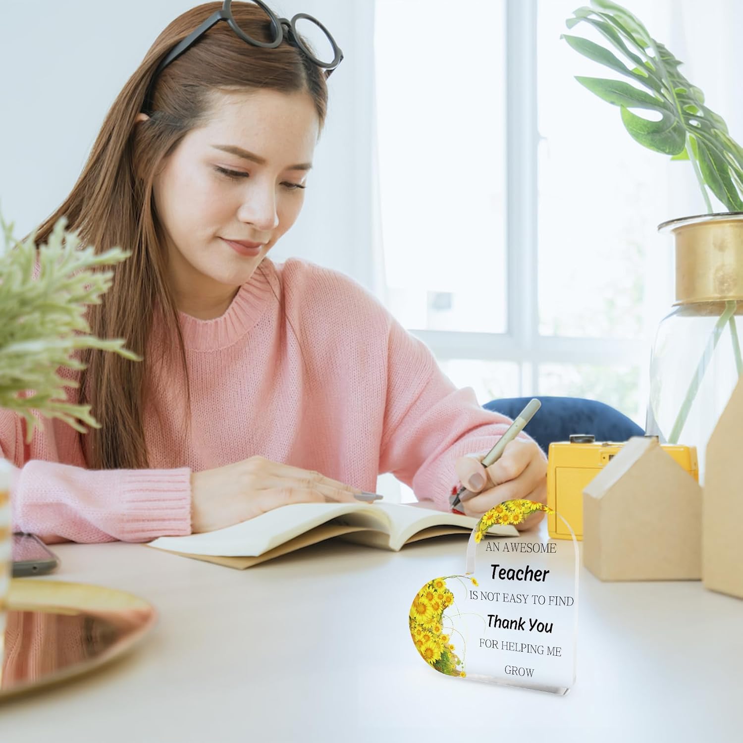 Teacher Appreciation Gifts Sunflower Desk Decor for Teachers Thank You End of Year Christmas Retirement Back to School Graduation Thanksgiving Halloween Easter Holiday Teacher Gifts for Women - Image 3