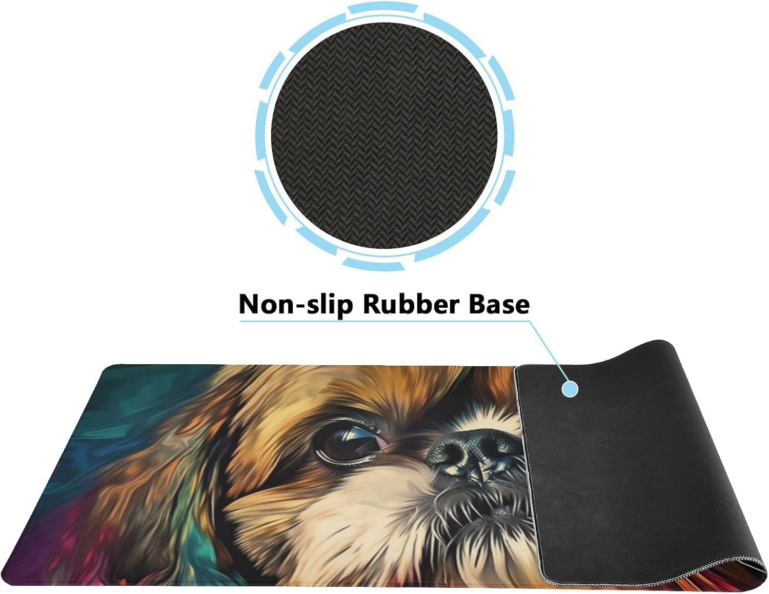 Rainbow Shih Tzu Print Mouse Pad - Non-Slip Desk Mat for Gaming and Work, Large XL Size 31.5 X 11.8 Inch