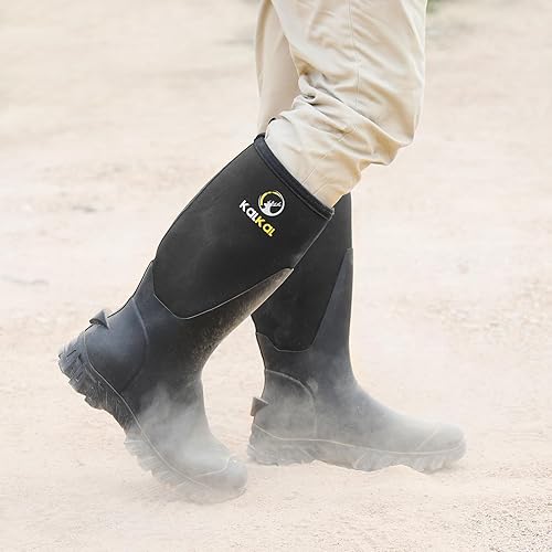 Miniatura 8 de Kalkal Botas de goma para hombres, de neopreno de 0.236 pulgadas, impermeables, antideslizantes, aisladas, botas de trabajo de goma para caza de