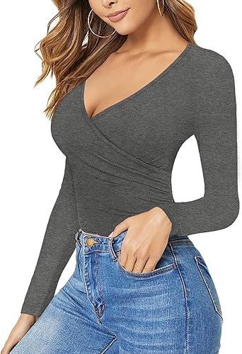 Miniatura 3 de MANGOPOP Body de manga corta para mujer, con cuello en V profundo, cuello en V profundo