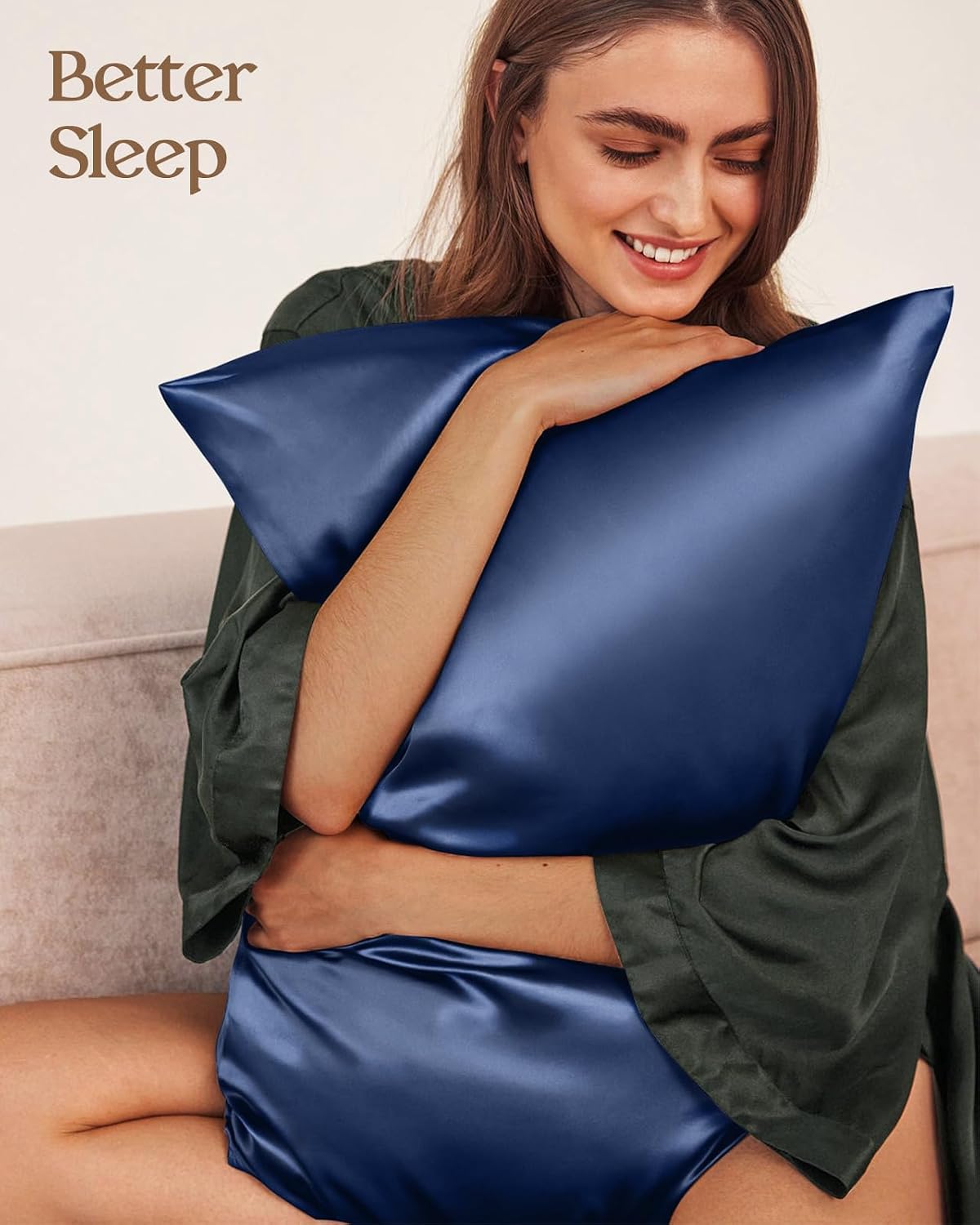 Miss Adola Silk Pillowcase 2 Pack - Pillow Cases Queen Set of 2 Size 20" x 30" for Hair and Skin Smooth Soft Breathable with Hidden Zipper Cooling Pillow Covers for Women, Navy Blue