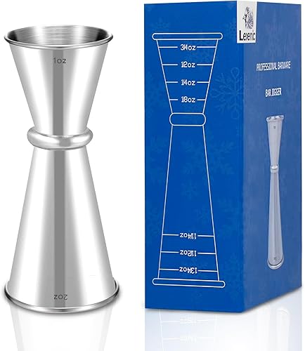 Lexenic Jigger japonés prémium de 2 onzas y 1 onza con 7 medidas en el interior para camarero, jigger de acero inoxidable 304 resistente, accesorios