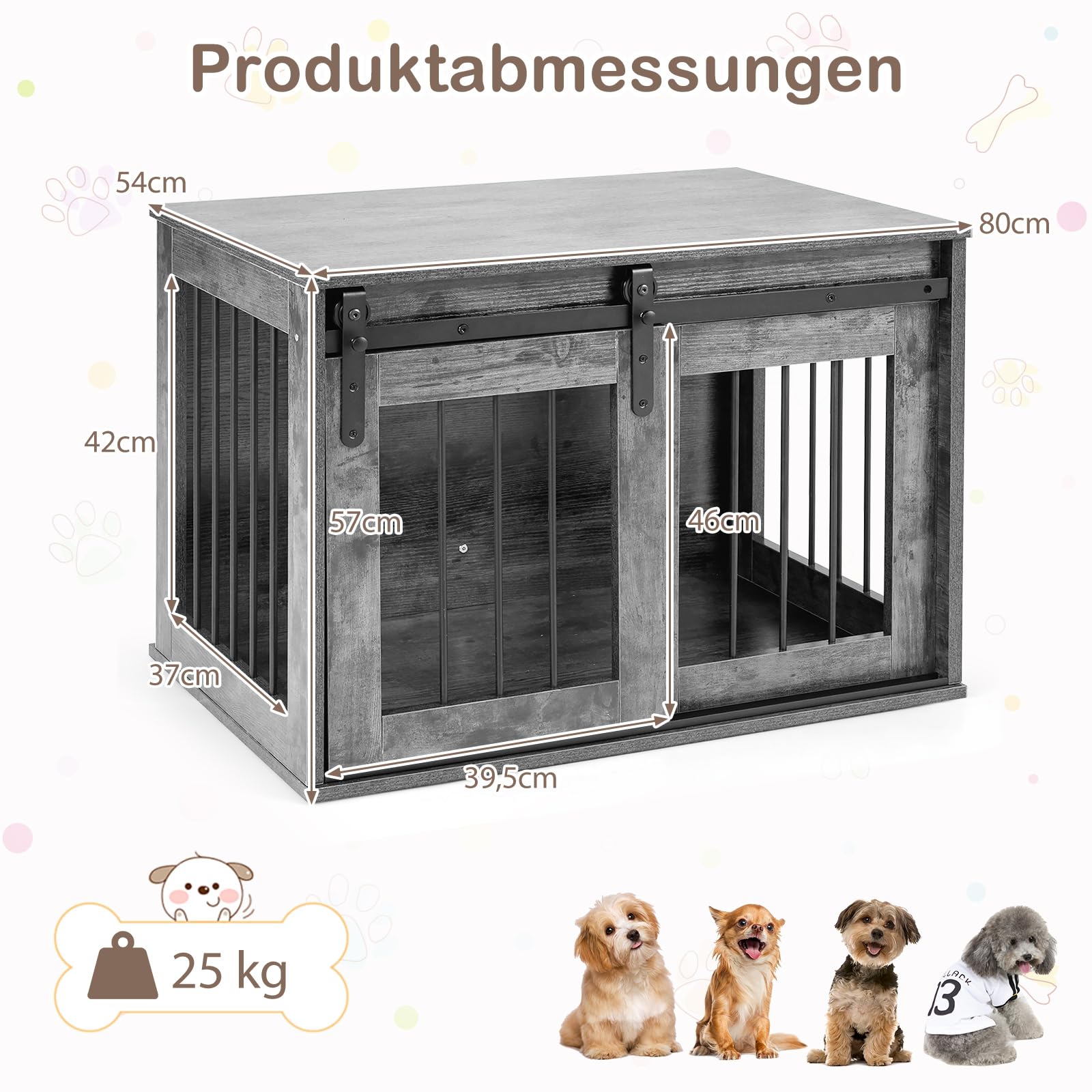 COSTWAY Hundekäfig Möbel, 80 cm Hundebox mit Schiebetür & Metallrahmen, Hundeschrank Holz für Wohnzimmer, Schlafzimmer & Flur, dekorativer Beistelltisch für kleine & mittelgroße Hunde (Rustikal Braun)