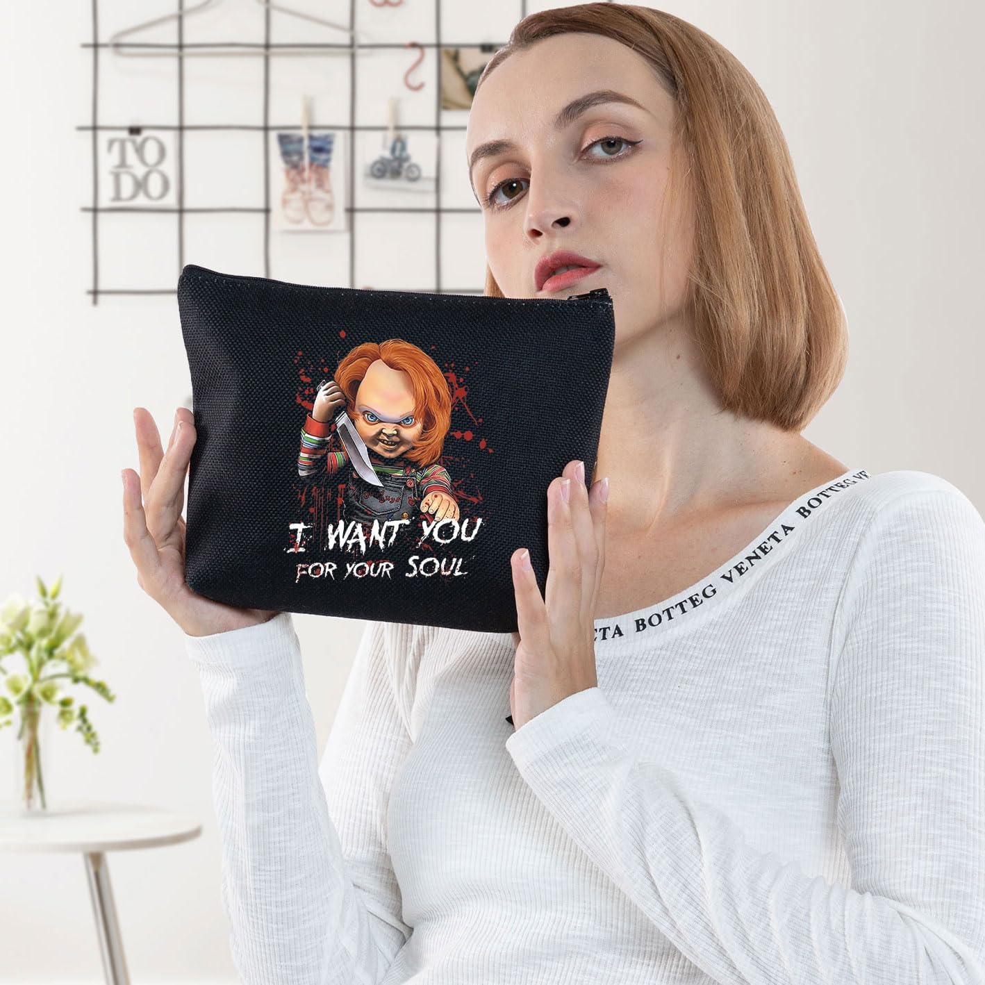 BWWKTOP Evil Doll Cosmetic Makeup Bag Murderous Toy Gifts I Want You For My Soul Zipper Travel Bags Killer Doll Merch (for My Soul) - Image 5