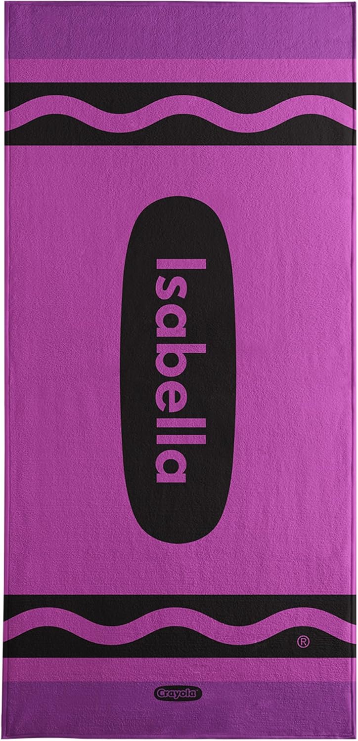 Let's Make Memories Personalized Beach Towel - Crayola Crayon - Soft Cotton/Poly Blend - Personalize with Name - Oversized - Purple