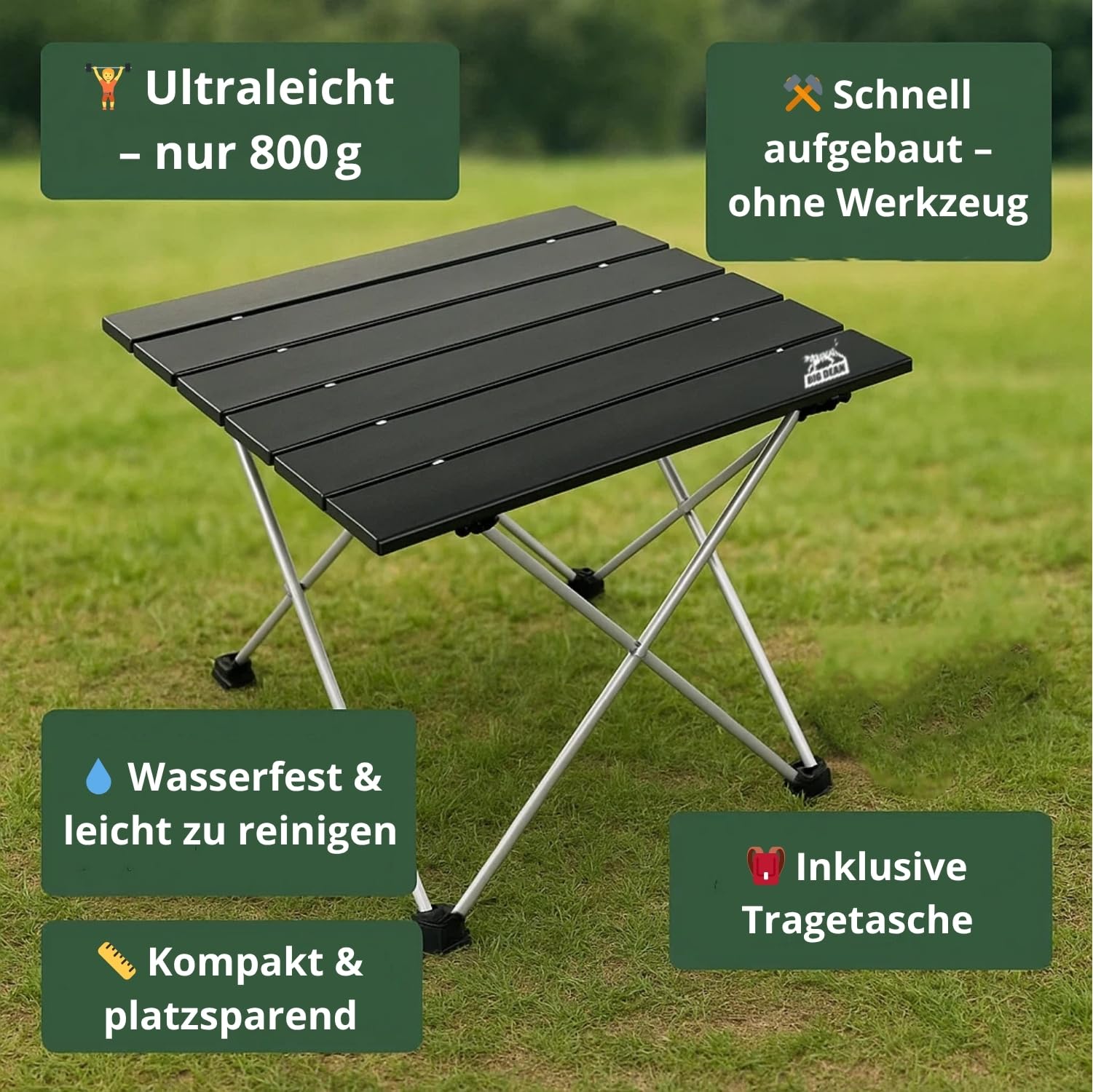 BigDean Kleiner Campingtisch faltbar Ultraleicht Kleiner Klapptisch - Campingtisch klein Camping Tisch Klapptisch klein
