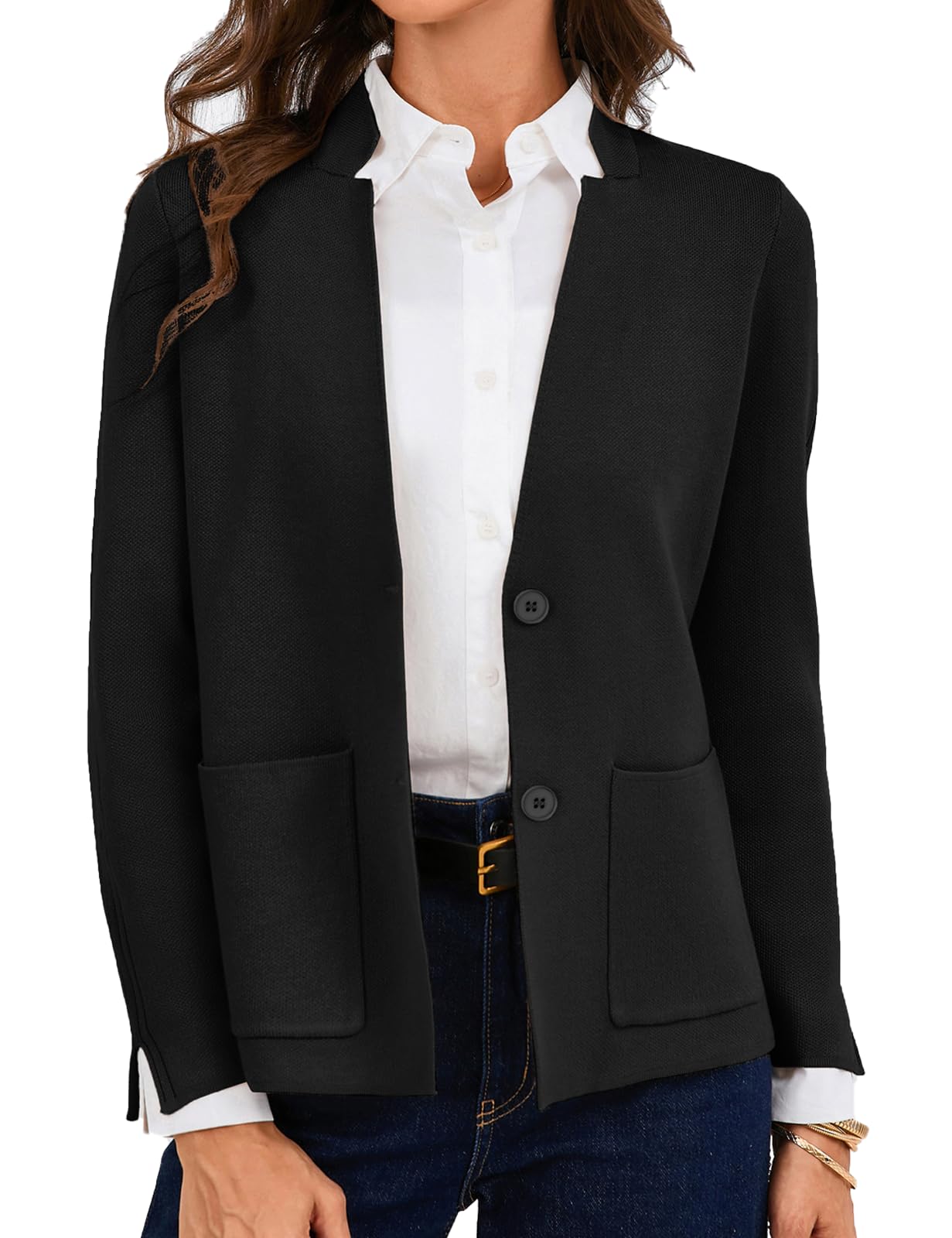 GRACE KARIN Cárdigan elegante para mujer, cuello en V, botones, con bolsillo, chaqueta de negocios, chaqueta de vacaciones