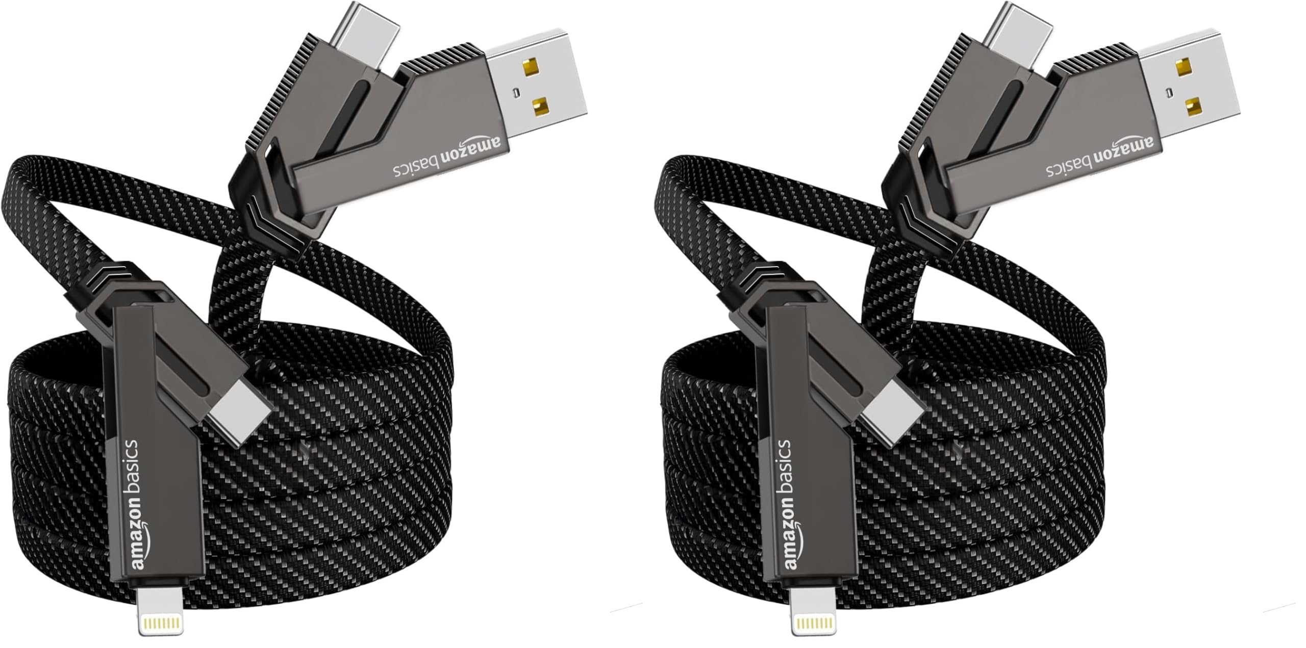 amazon basics 4 in 1 Metal Flat Braided Indestructible Cable 110cm 60W with lightning to type C, type C to C, Lighting to type A compatible for iPhones, iPads, Macbooks, Type C Laptops (Grey)-image-29