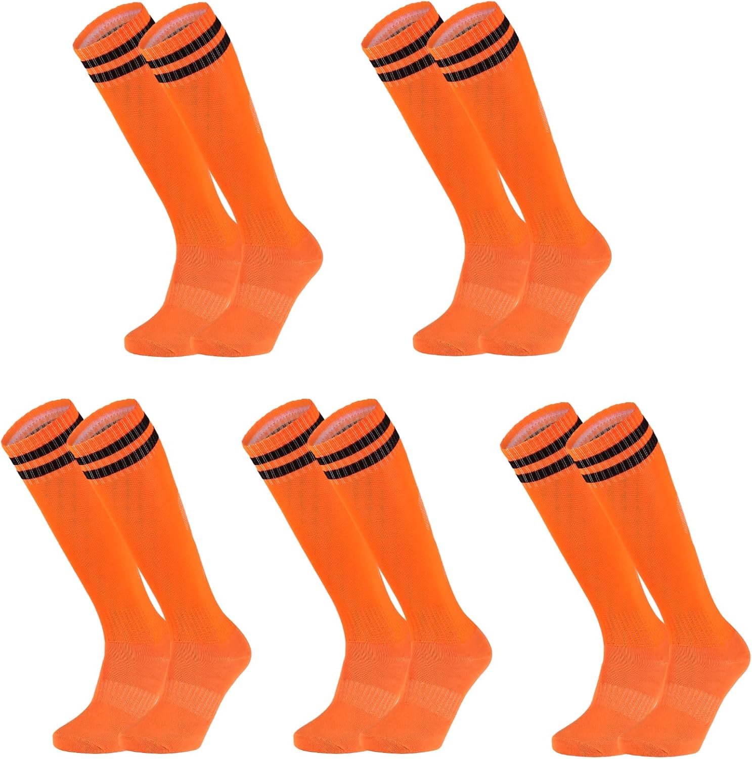 Elfcool 5 Pairs Kids Soccer Socks Youth Knee High Striped Tube Football Baseball Socks for Boys Girls 6-12 Years Old