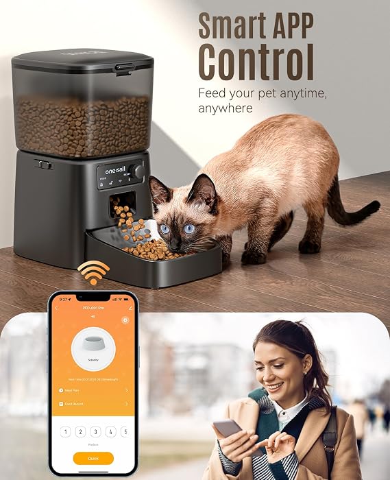 oneisall Automatic Cat Feeder,2.4G WiFi Cat Dispenser 3.5L with App Control