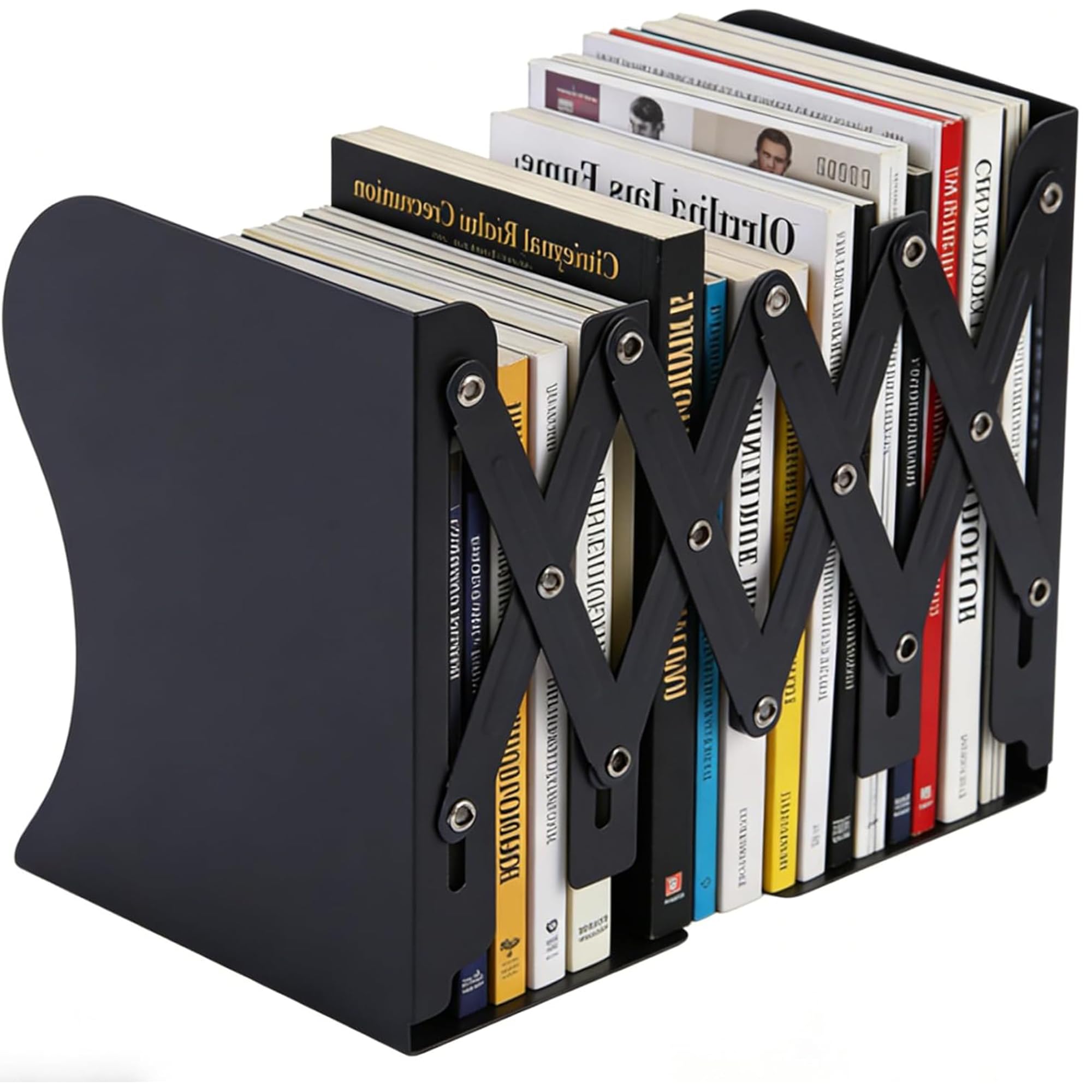 DDUP Adjustable Heavy Duty Metal Bookends, Non-Skid Book Ends Holder with Expandable Design for Sturdy Support, Decorative Book Stopper for Shelves, Home, Office & Classroom (Black)
