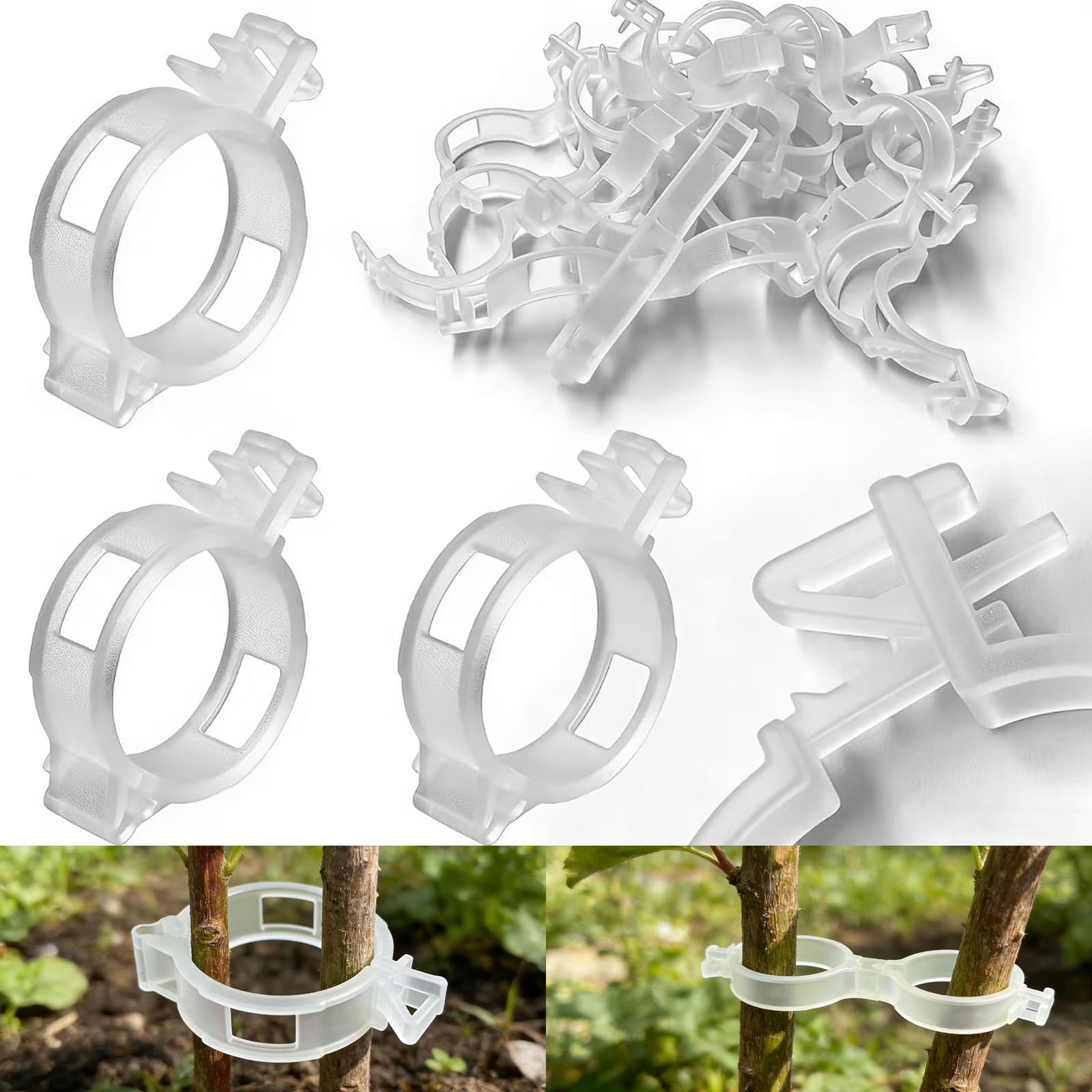 150 Pcs Plant Support Clips, 2026 New Adjustable Plastic Clips for Securing Plants, Tomato Vine Clips, Plant Fixing Clips, Garden Clips for Climbing Plants, Grape and Vine Vegetables (White)