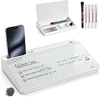 Vista 16 de TOWON Desktop Glass Whiteboard with Basic Calculator, 12 Digit LCD Display, Desk Organizers with Accessories for Office, Home, School Supplies
